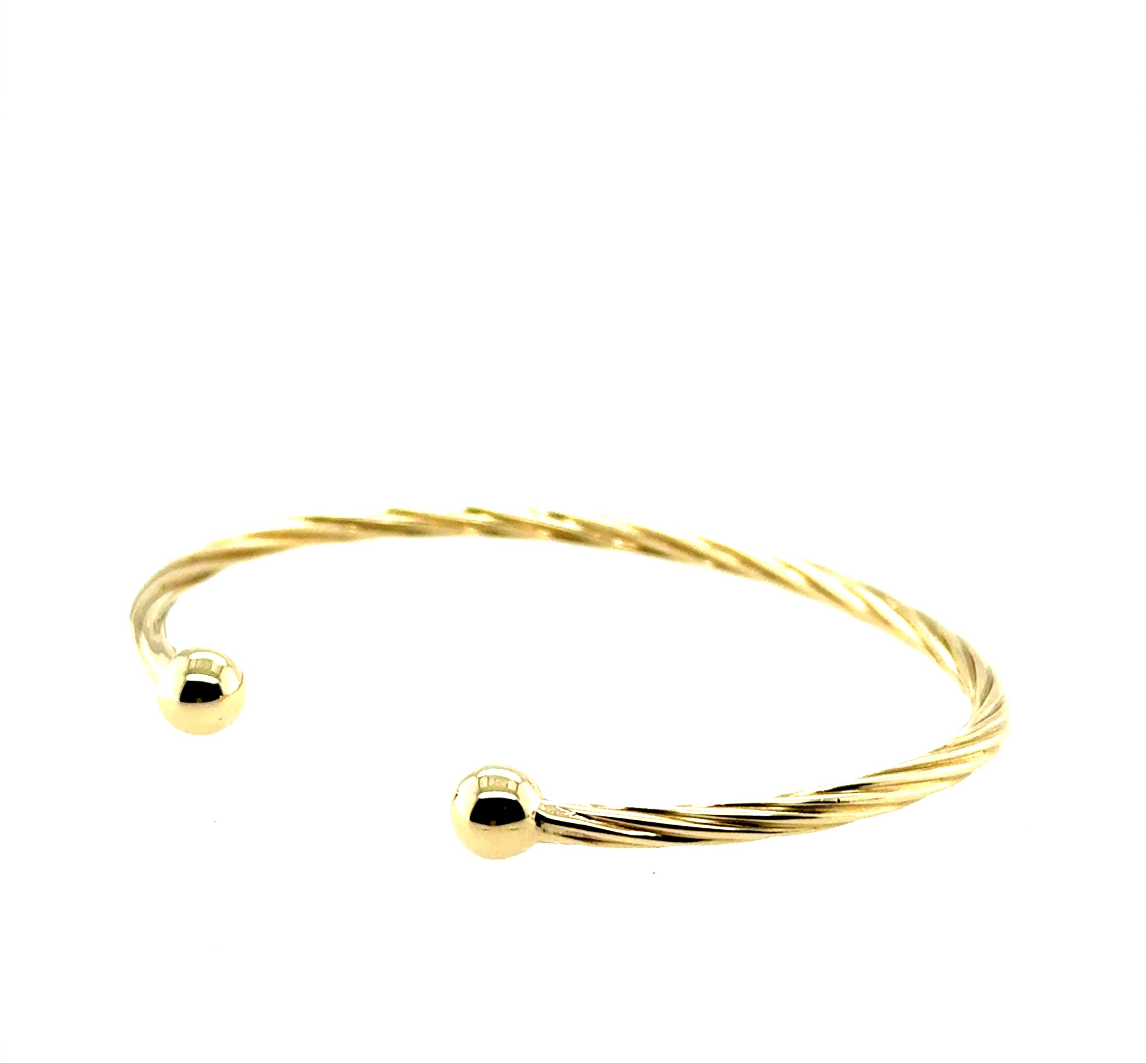 9ct Yellow Gold 7"/17.50cm Twisted Solid Torque Bangle - 8.60g