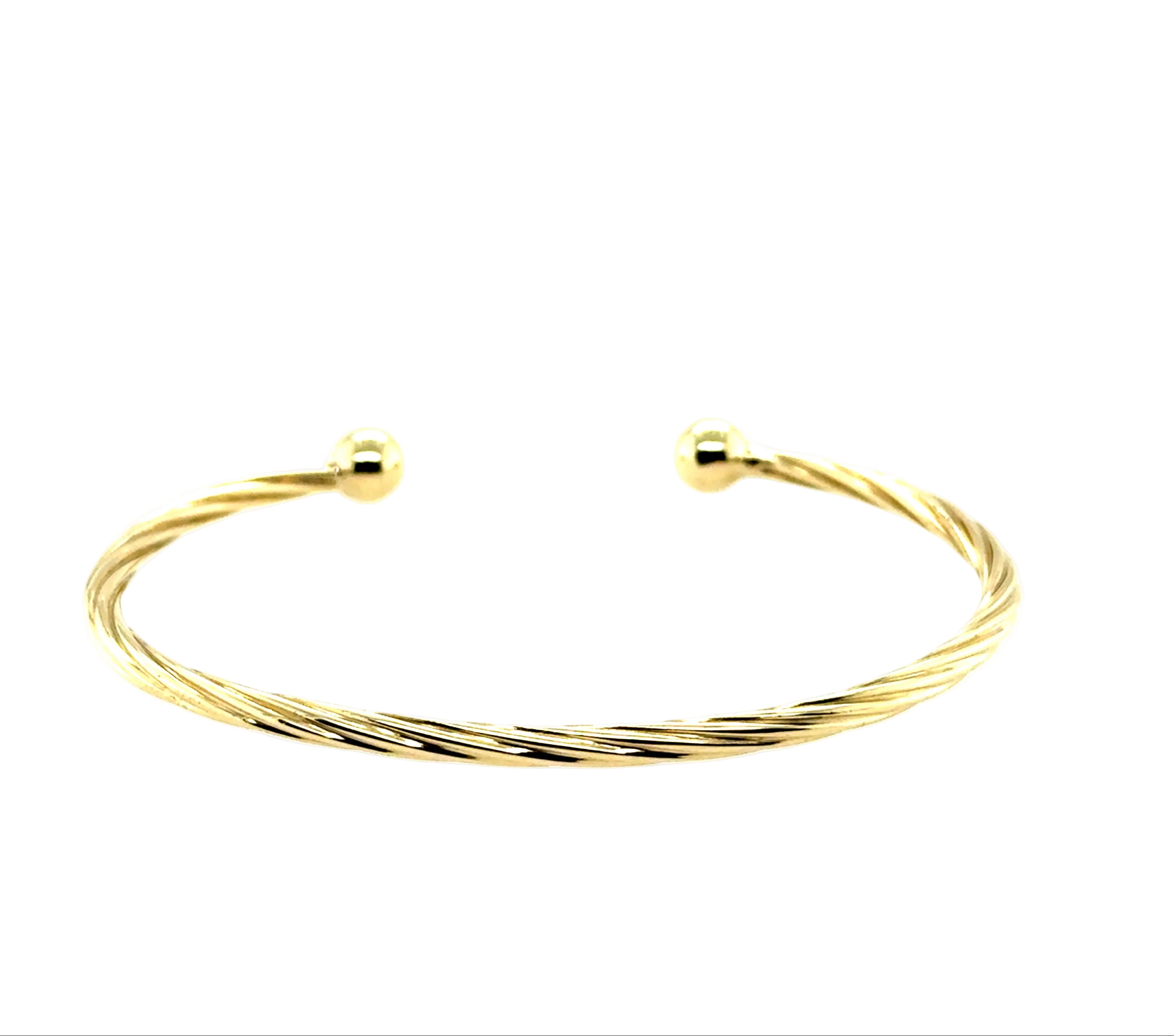 9ct Yellow Gold 7"/17.50cm Twisted Solid Torque Bangle - 8.60g