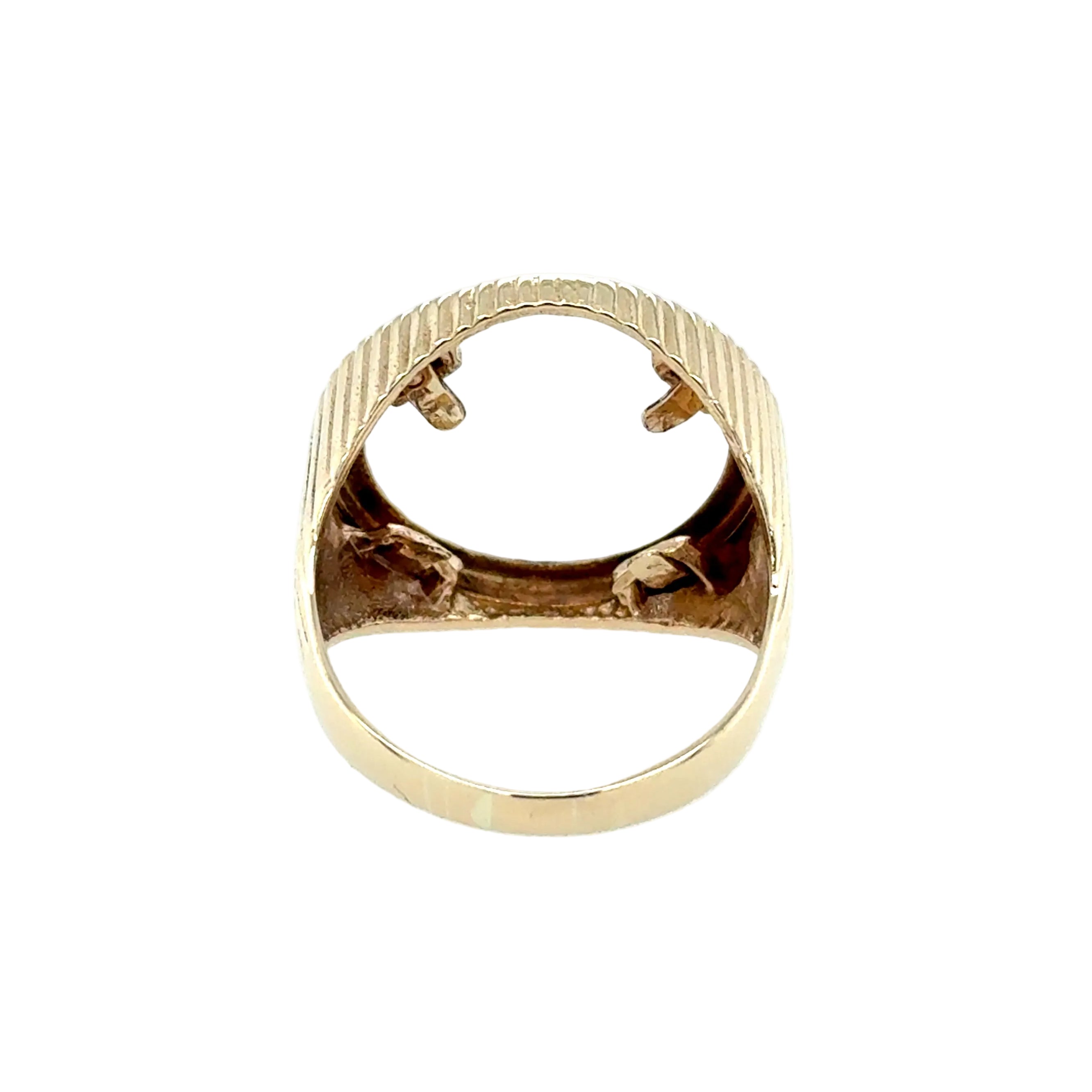 9ct Yellow Gold Groove Detail Half Sovereign Ring Mount London 1990