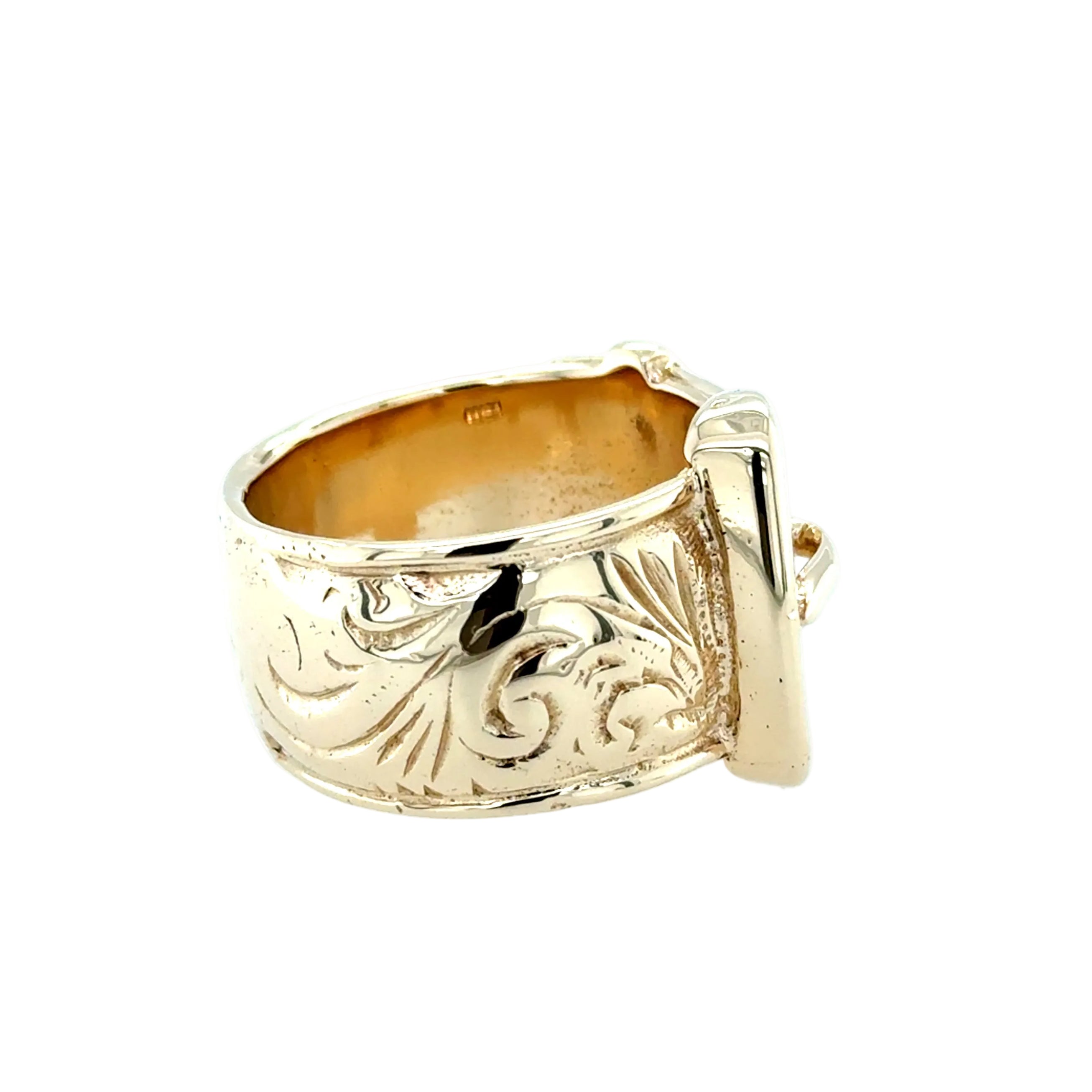 9ct Yellow Gold Vintage Heavyweight Belt Buckle Ring London 1988