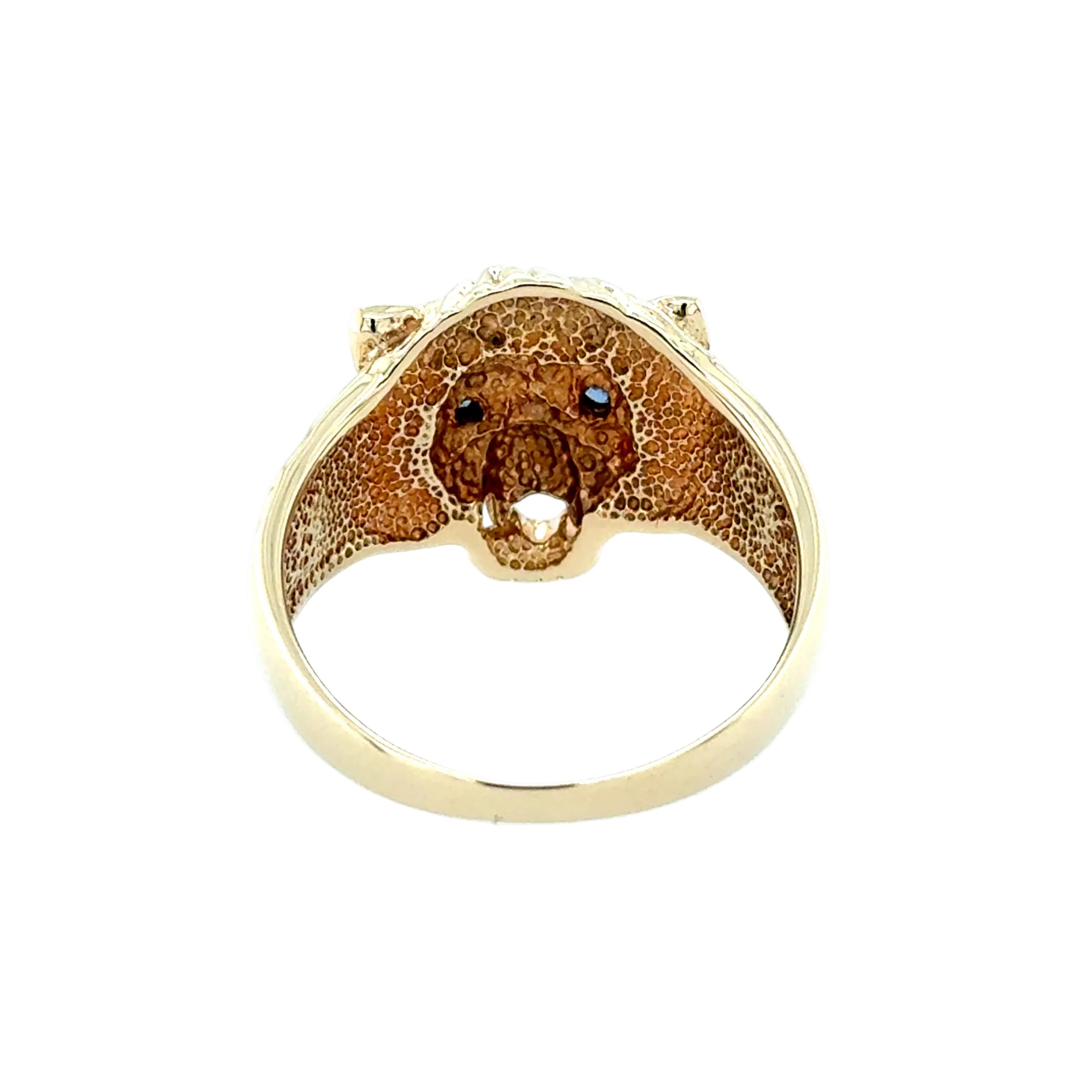 9ct Yellow Gold Lion Head Ring Sapphire Set Size Y 1/2