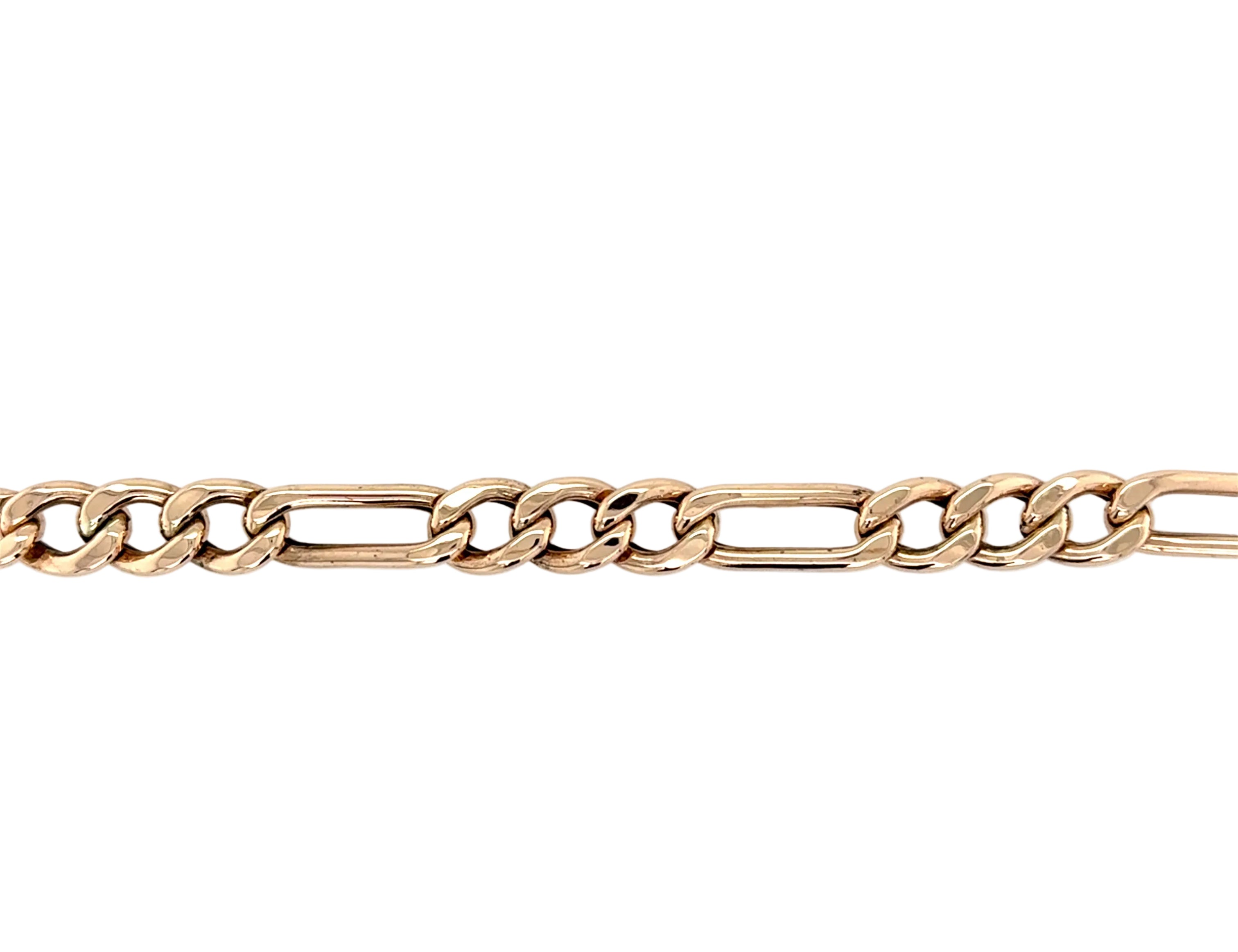 9ct Yellow Gold Vintage Hollow Figaro Link Bracelet - 11.95g