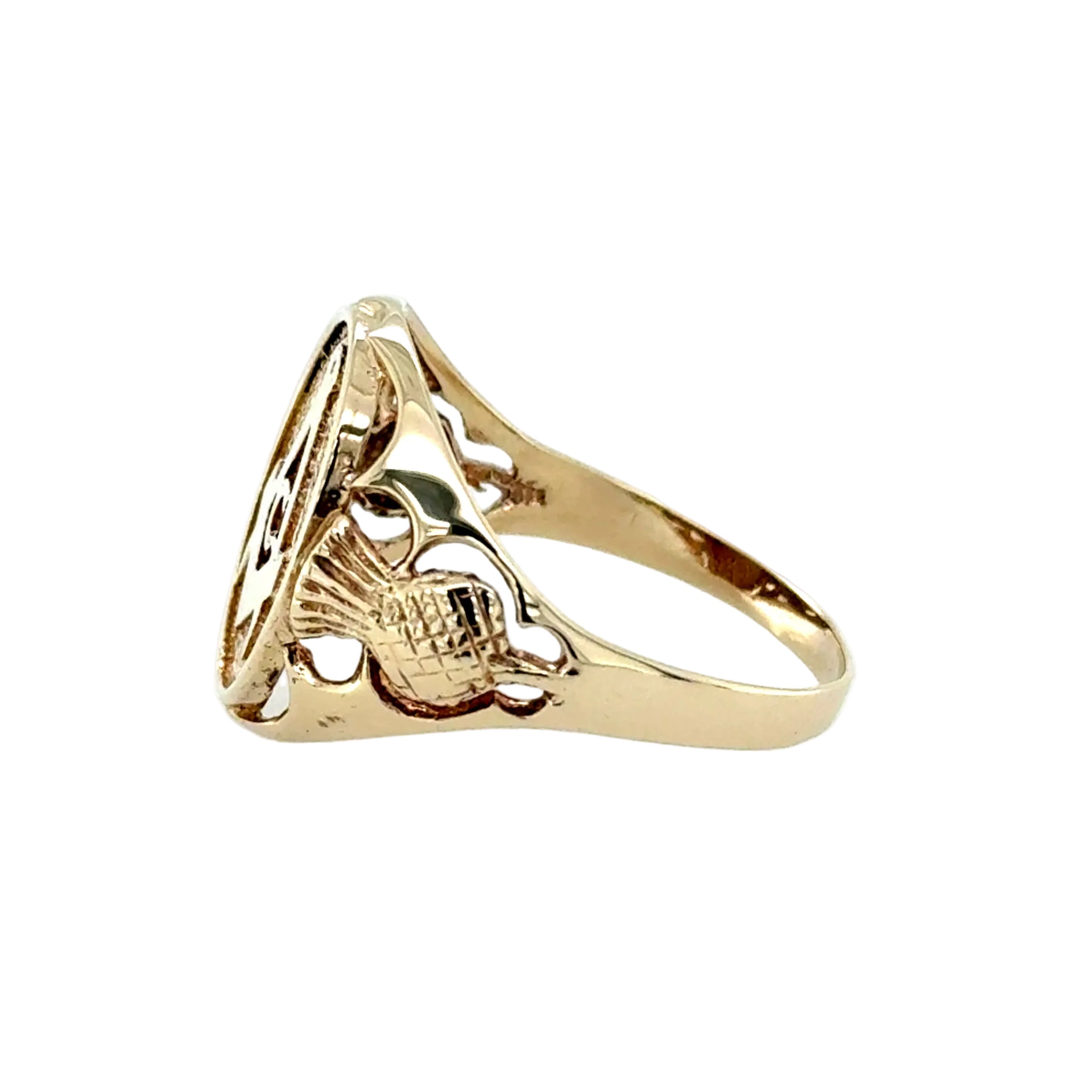 9ct Yellow Gold Oval Masonic Scottish Thistle Signet Ring