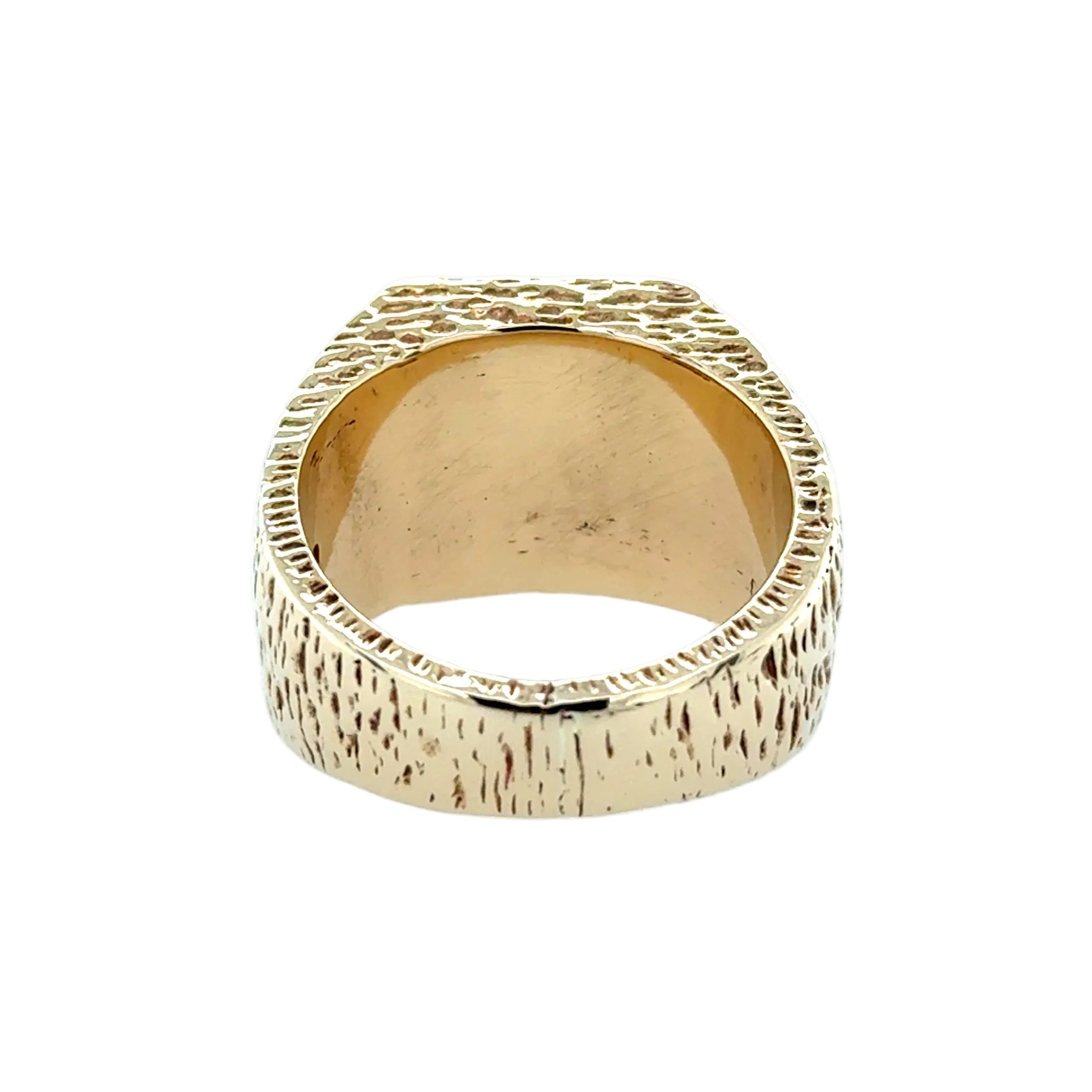 9ct Yellow Gold Vintage Heavyweight Bark Effect Square Signet Ring London 1972