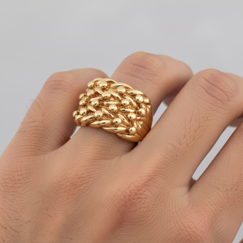 9ct Yellow Gold Four Row Keeper Ring Size T 1/2 - 15.04g