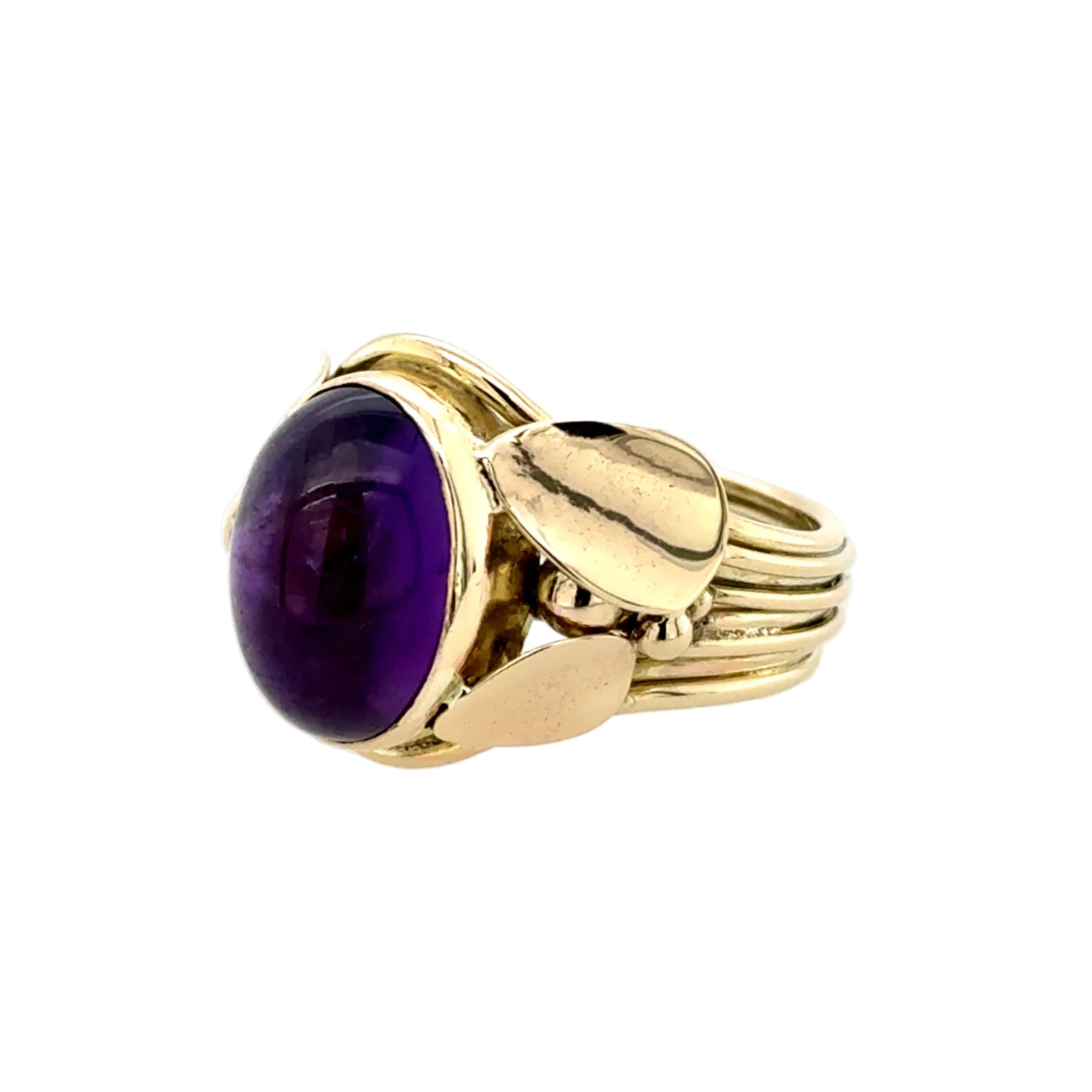 Cabochon Amethyst & 9ct Yellow Gold Unusual Handmade Ring Edinburgh 1992