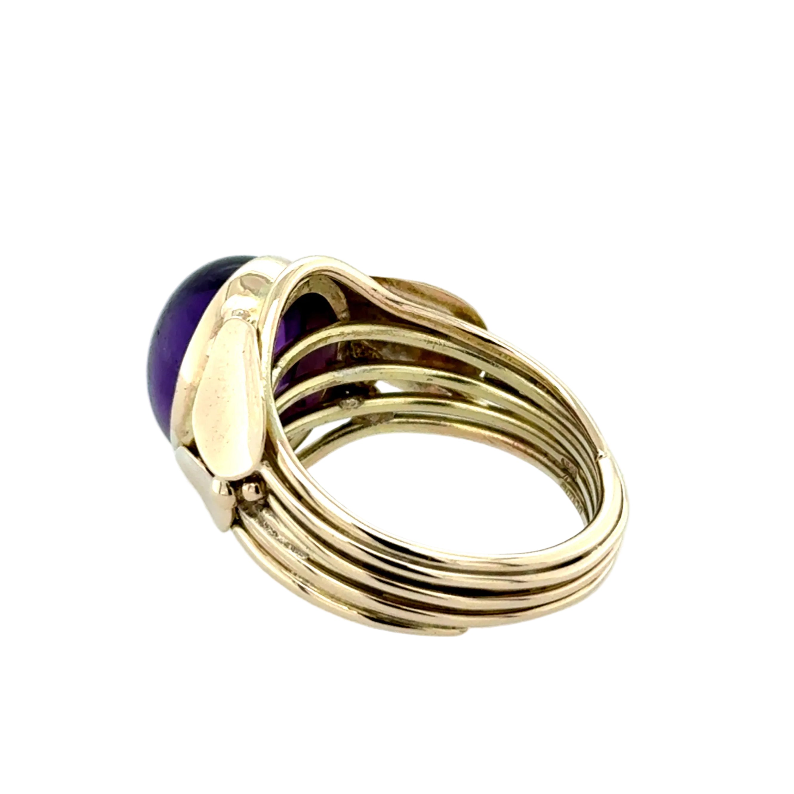 Cabochon Amethyst & 9ct Yellow Gold Unusual Handmade Ring Edinburgh 1992