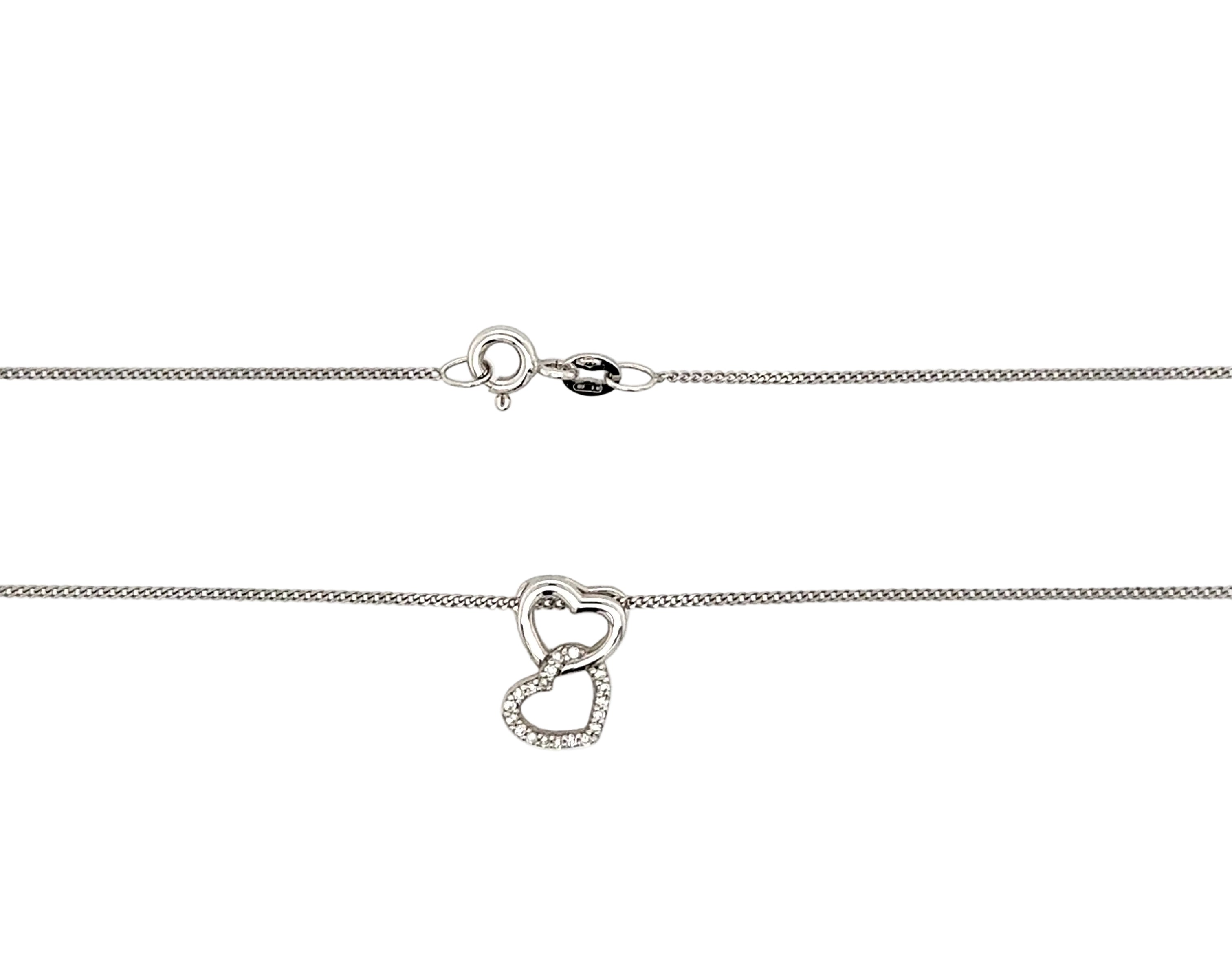 9ct White Gold Diamond Double Heart Pendant Necklace