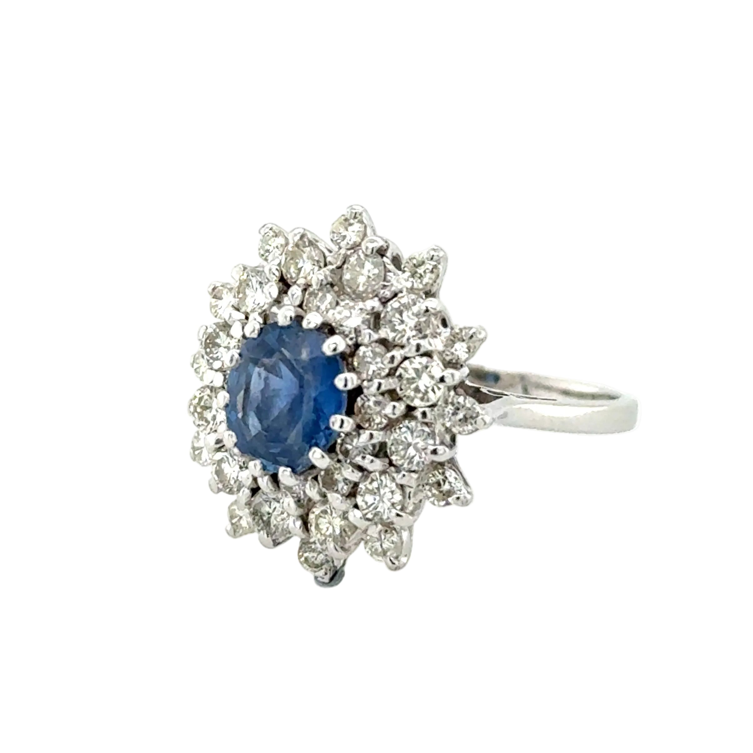 1.37ct Sapphire & 1.10ct Diamond Cluster Ring 18ct White Gold