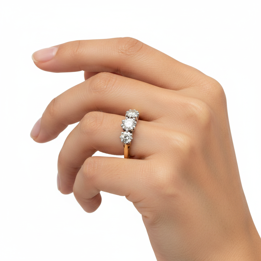 Vintage 1.00ct Diamond Three Stone Ring 18ct Yellow Gold Birmingham 1995