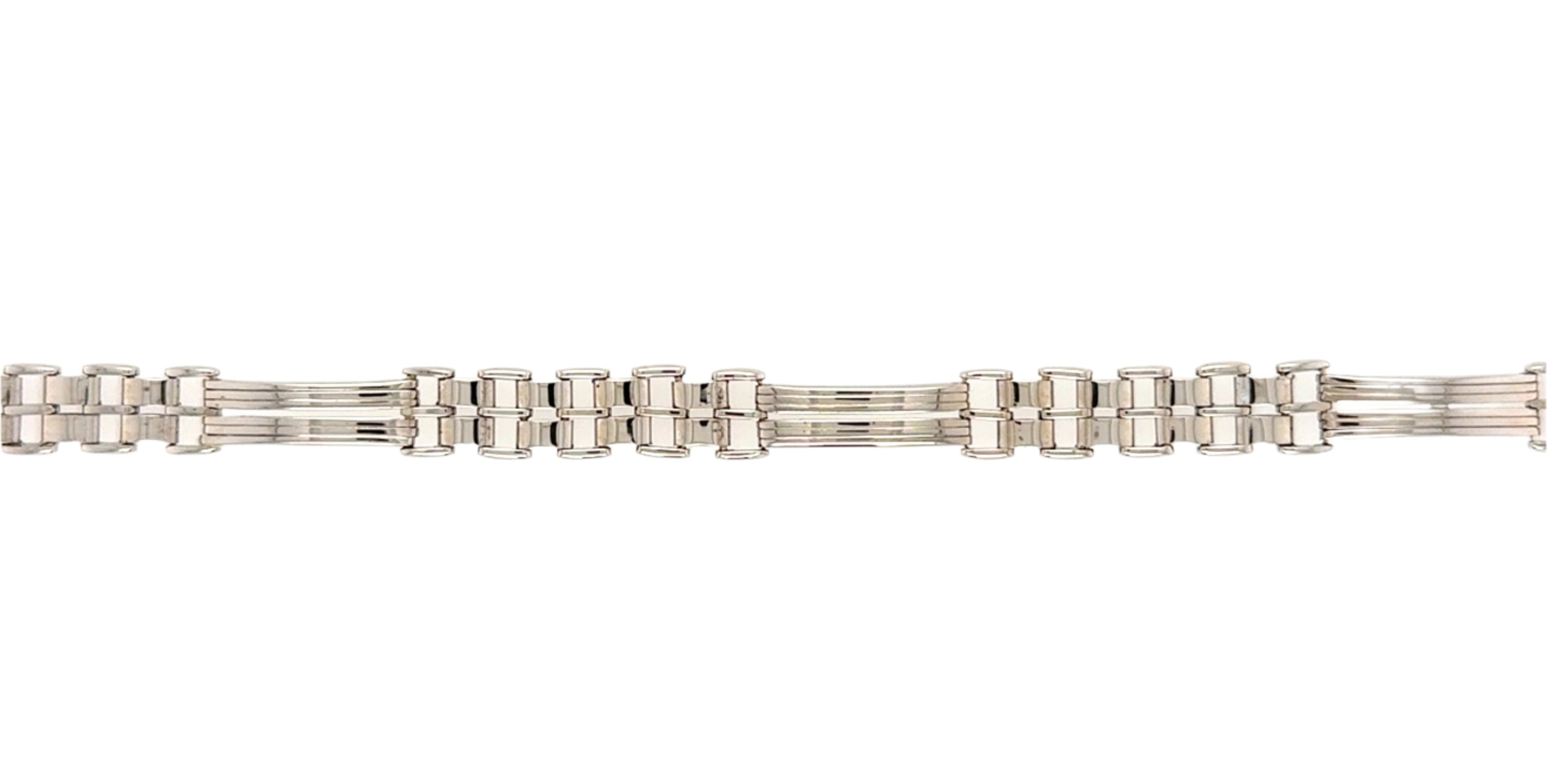 9ct White Gold 8 Inch Bar & Brick Link Fancy Bracelet - 13.90g