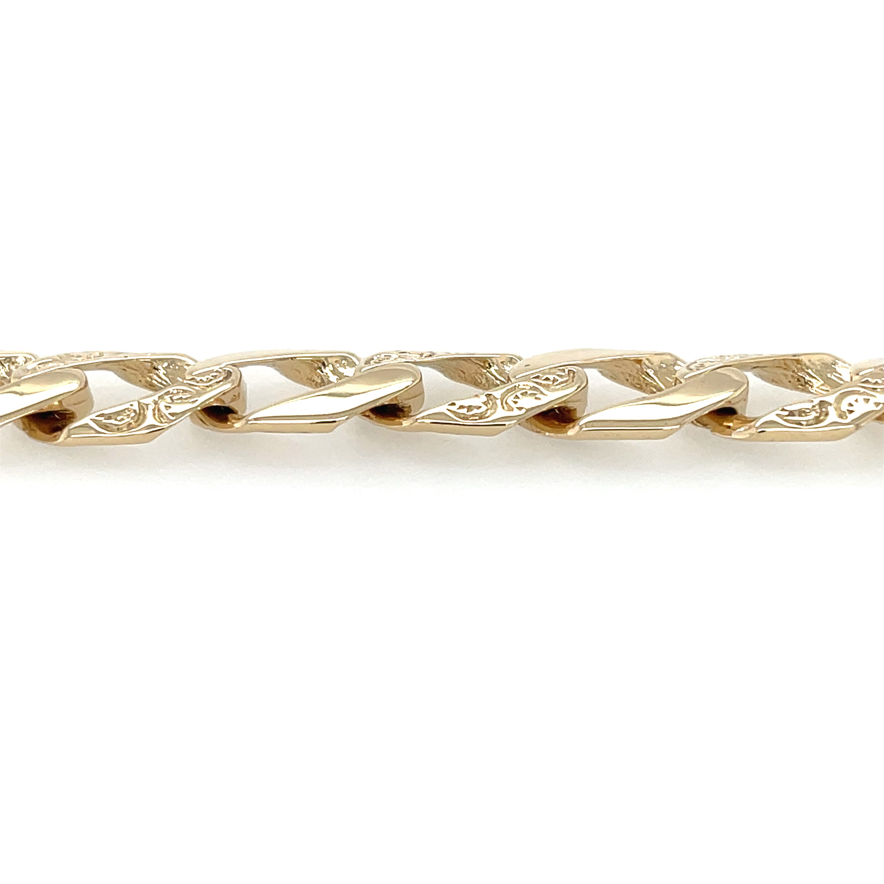 9ct Yellow Gold 10 Inch Plain & Pattern Curb Link Bracelet - 33.68g