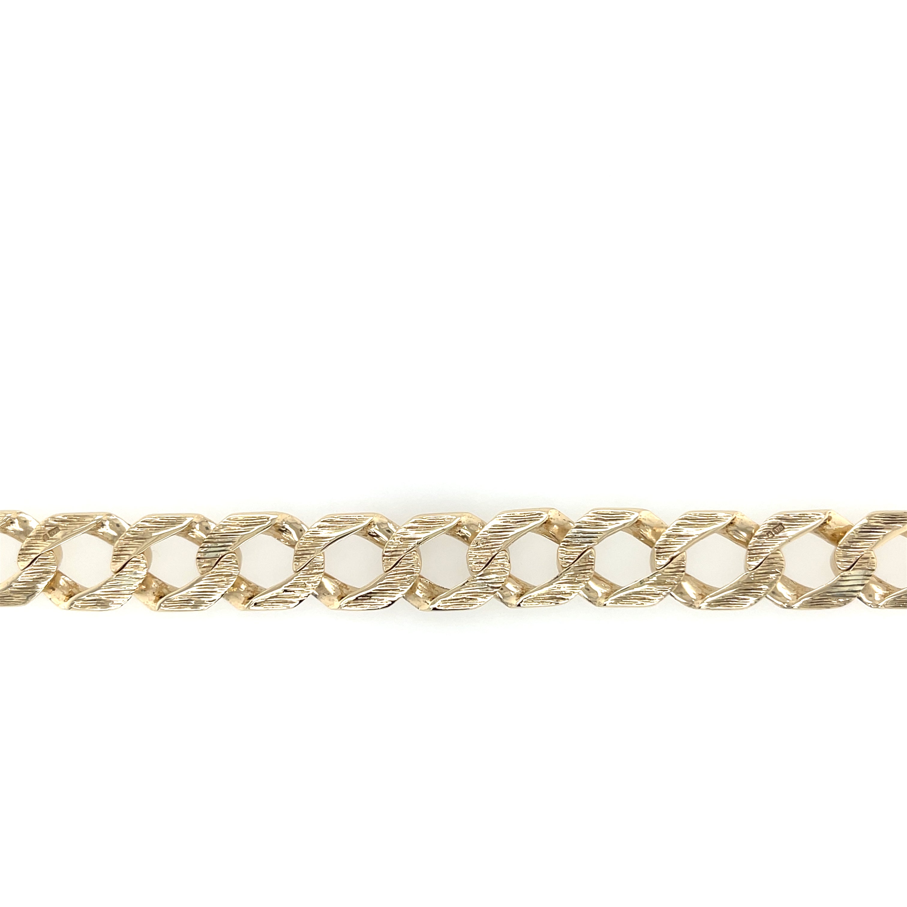 9ct Yellow Gold 10 Inch Plain & Pattern Curb Link Bracelet - 33.68g