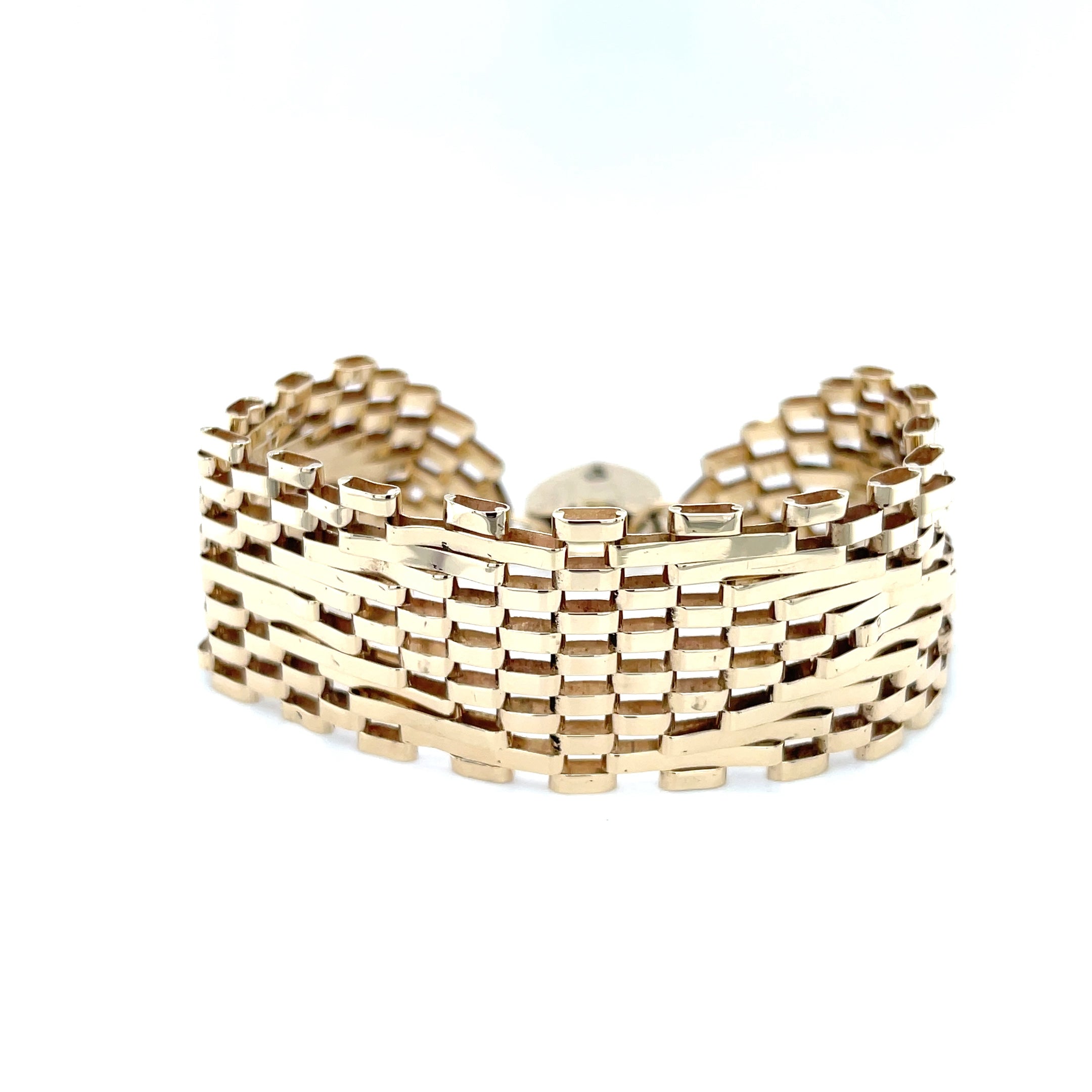 9ct Yellow Gold 7 Inch Vintage Chevron Gate Bracelet - 18.60g