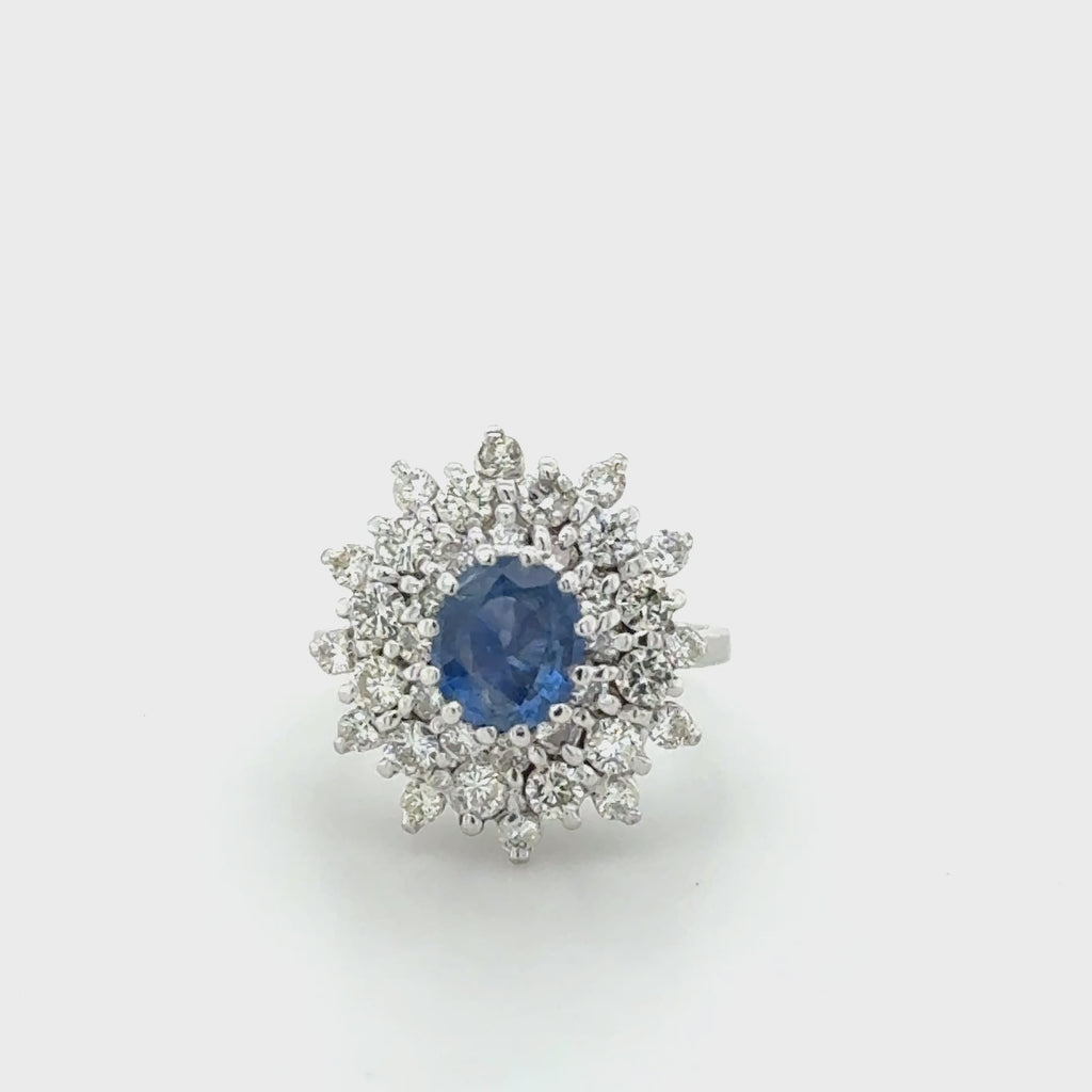 1.37ct Sapphire & 1.10ct Diamond Cluster Ring 18ct White Gold