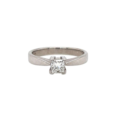 18ct White Gold 0.44ct Princess Cut Diamond Solitaire Engagement Ring Certified F VS
