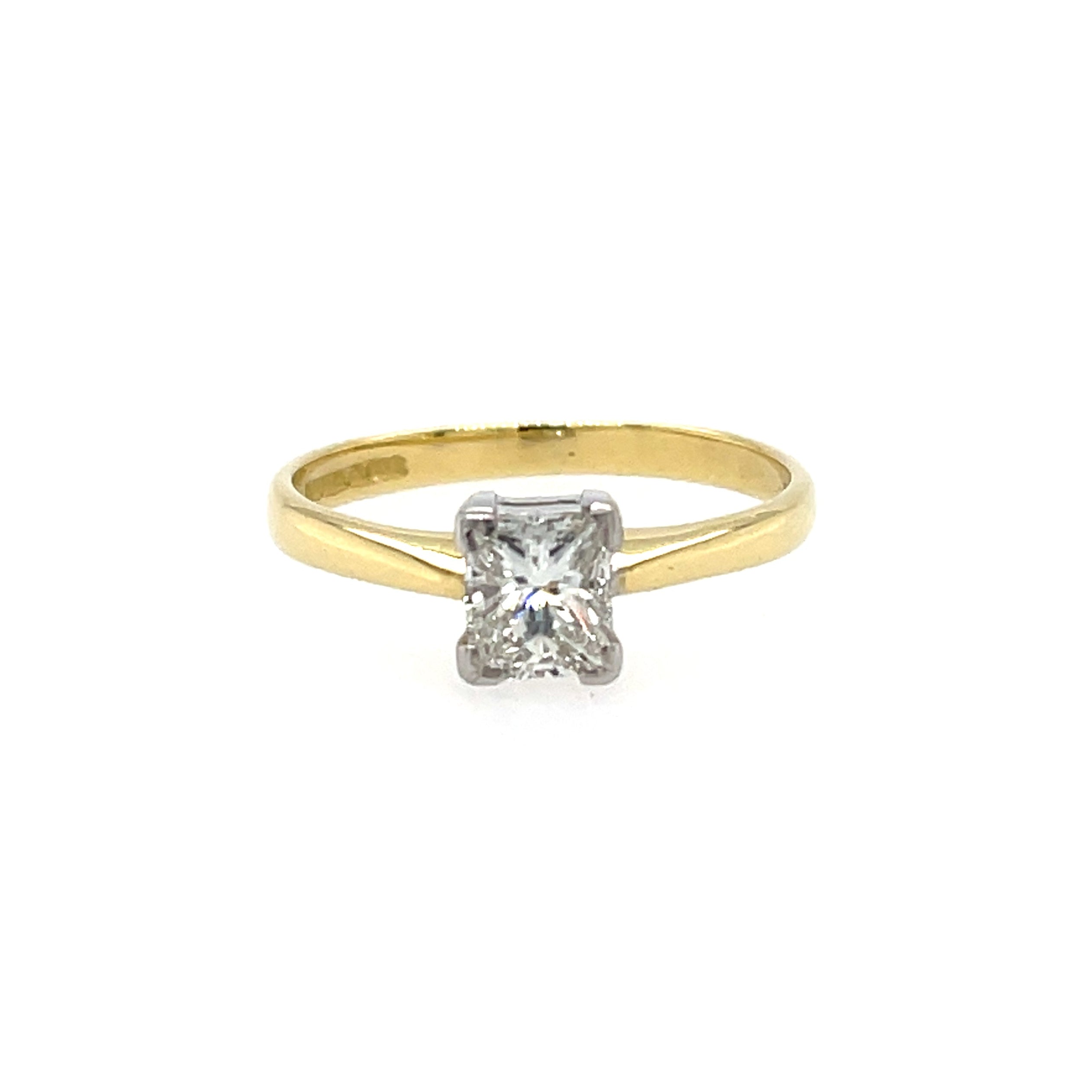 18ct Yellow Gold 0.61ct Princess Cut Diamond Solitaire Engagement Ring Certified G VVS