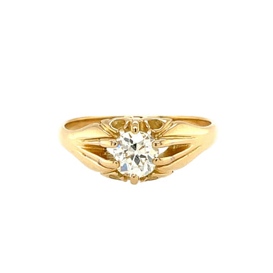 18ct Yellow Gold 0.91ct Old European Cut Diamond Solitaire Gypsy Ring Certified M VS