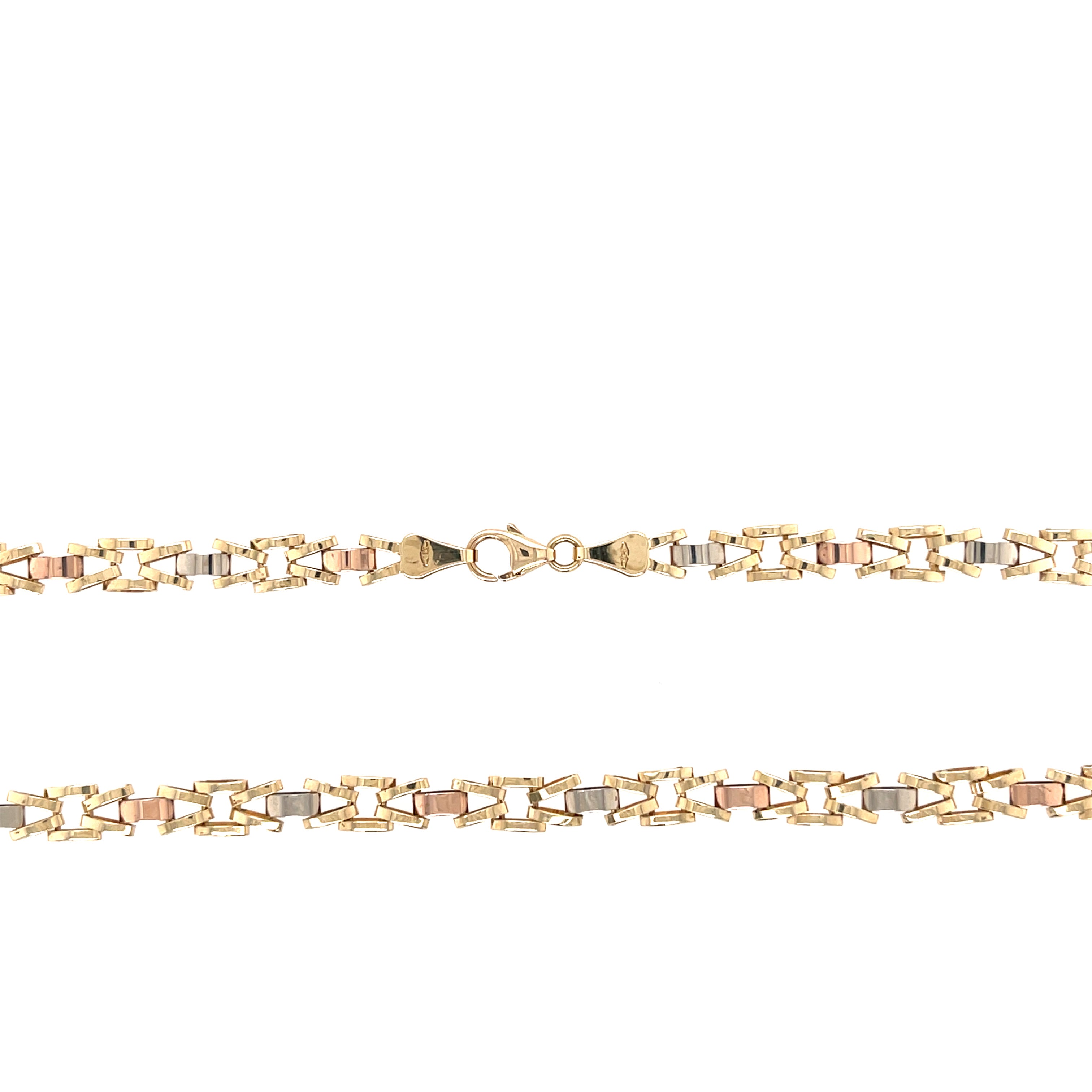 9ct Yellow White & Rose Gold 16 Inch Fancy Link Necklace - 10.30g