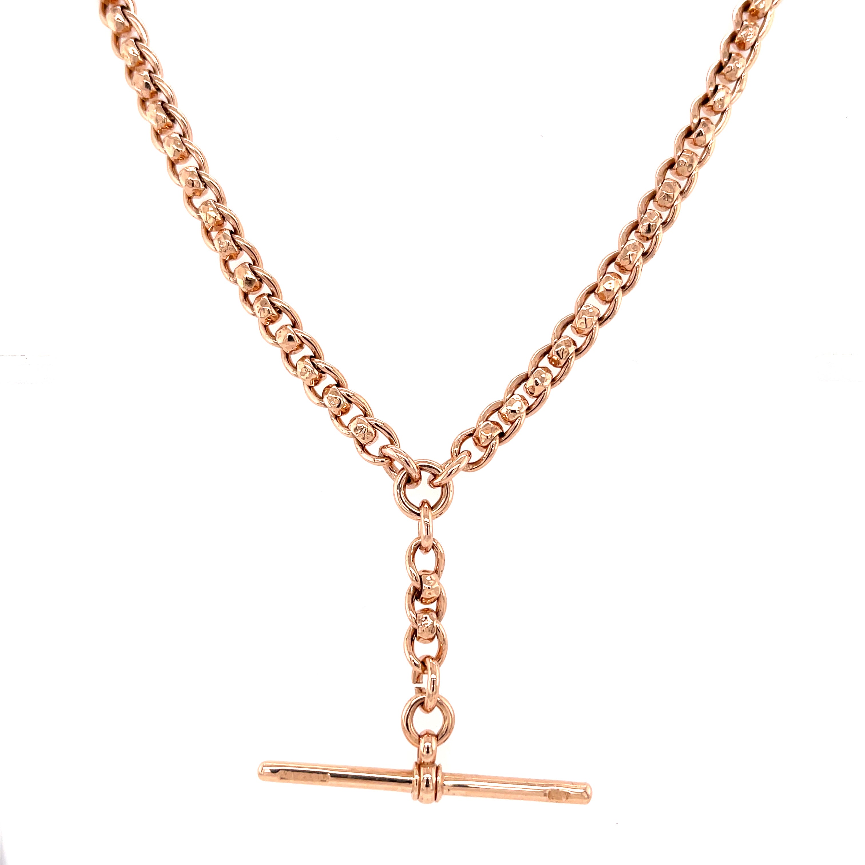 Vintage 9ct Rose Gold 16 Inch Double  Albert Chain & T Bar - 26.00g
