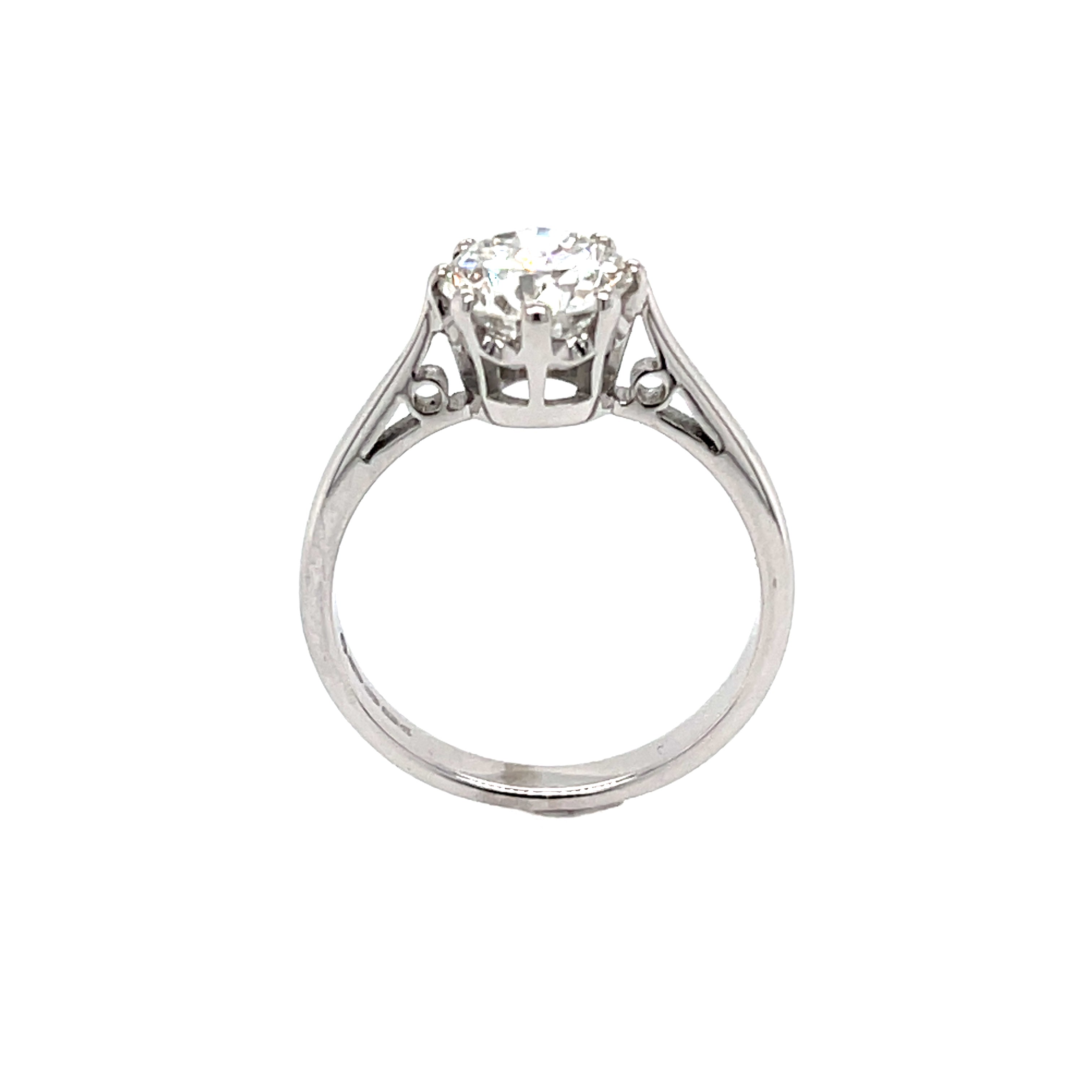 18ct White Gold 1.84ct Early Round Brilliant Cut Diamond Solitaire Engagement Ring Certified G SI