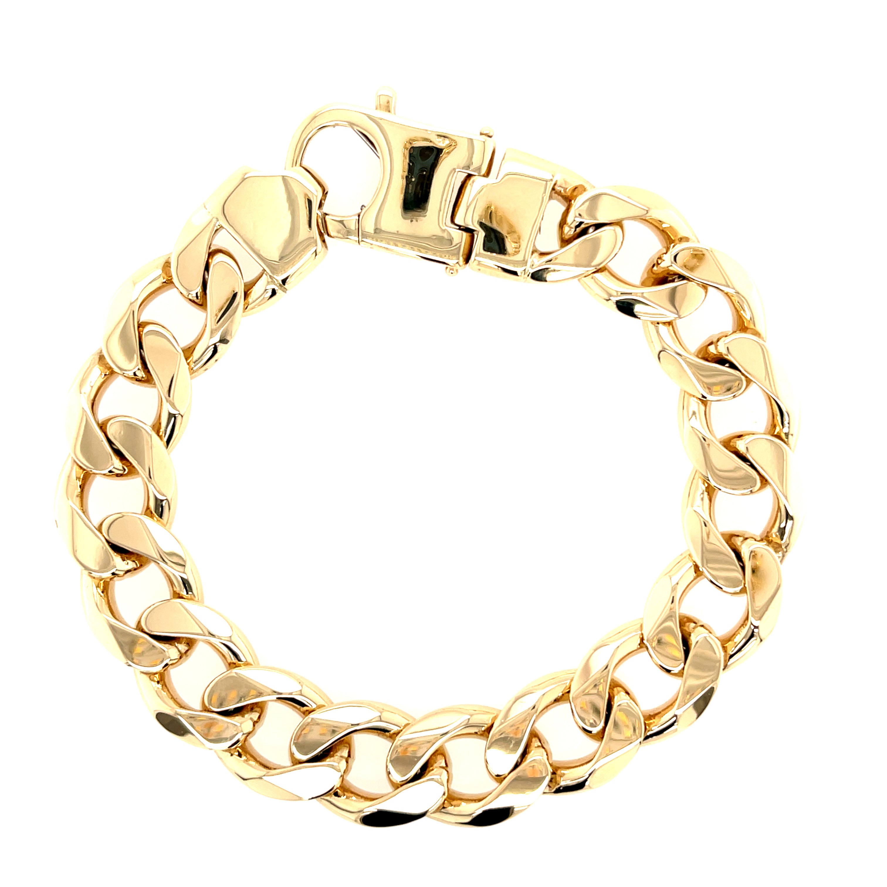 9ct Yellow Gold 9.25" Heavy Curb Link Bracelet - 91.60g