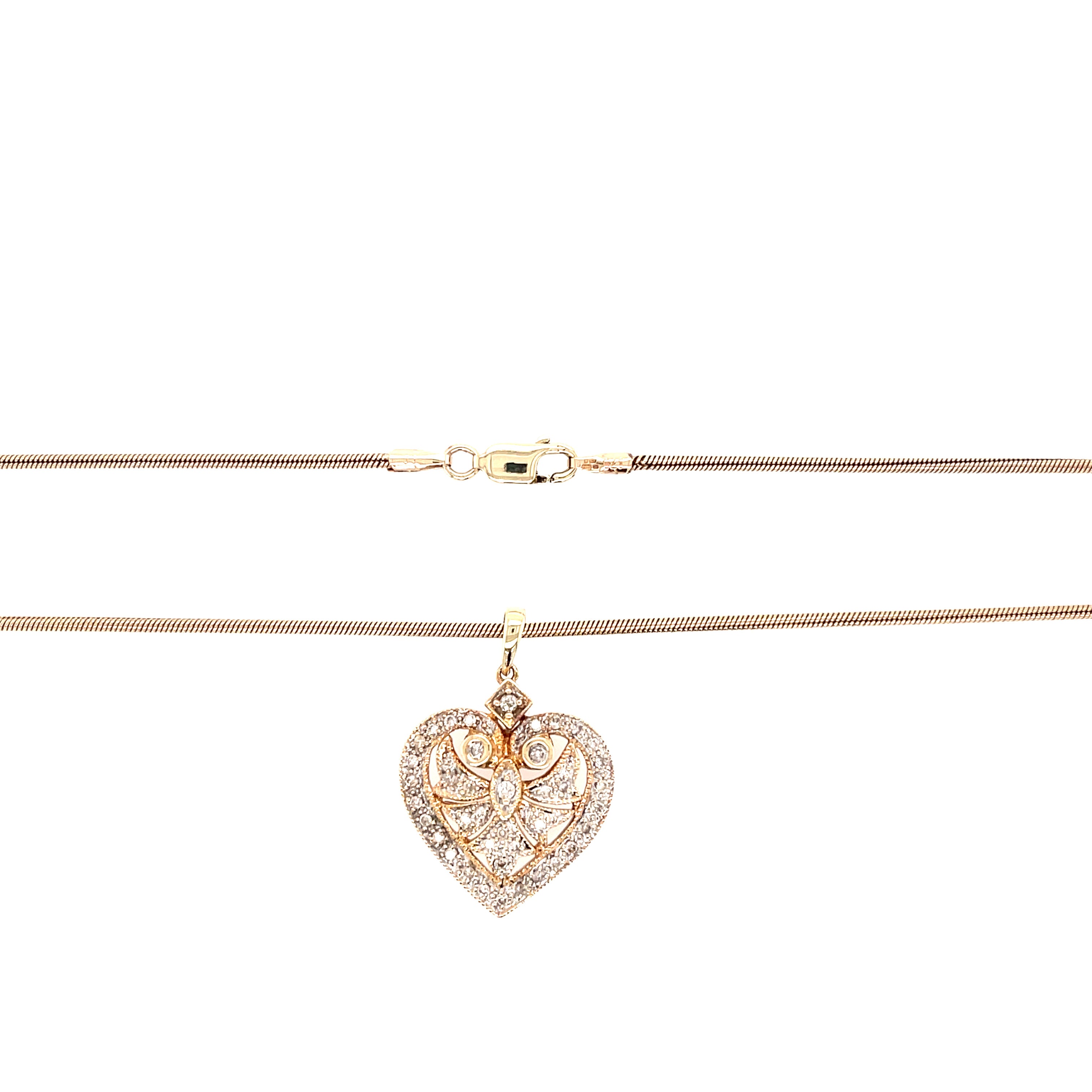 9ct Yellow Gold 0.50ct Diamond Cluster Heart Pendant & 18" Snake Chain SOLD