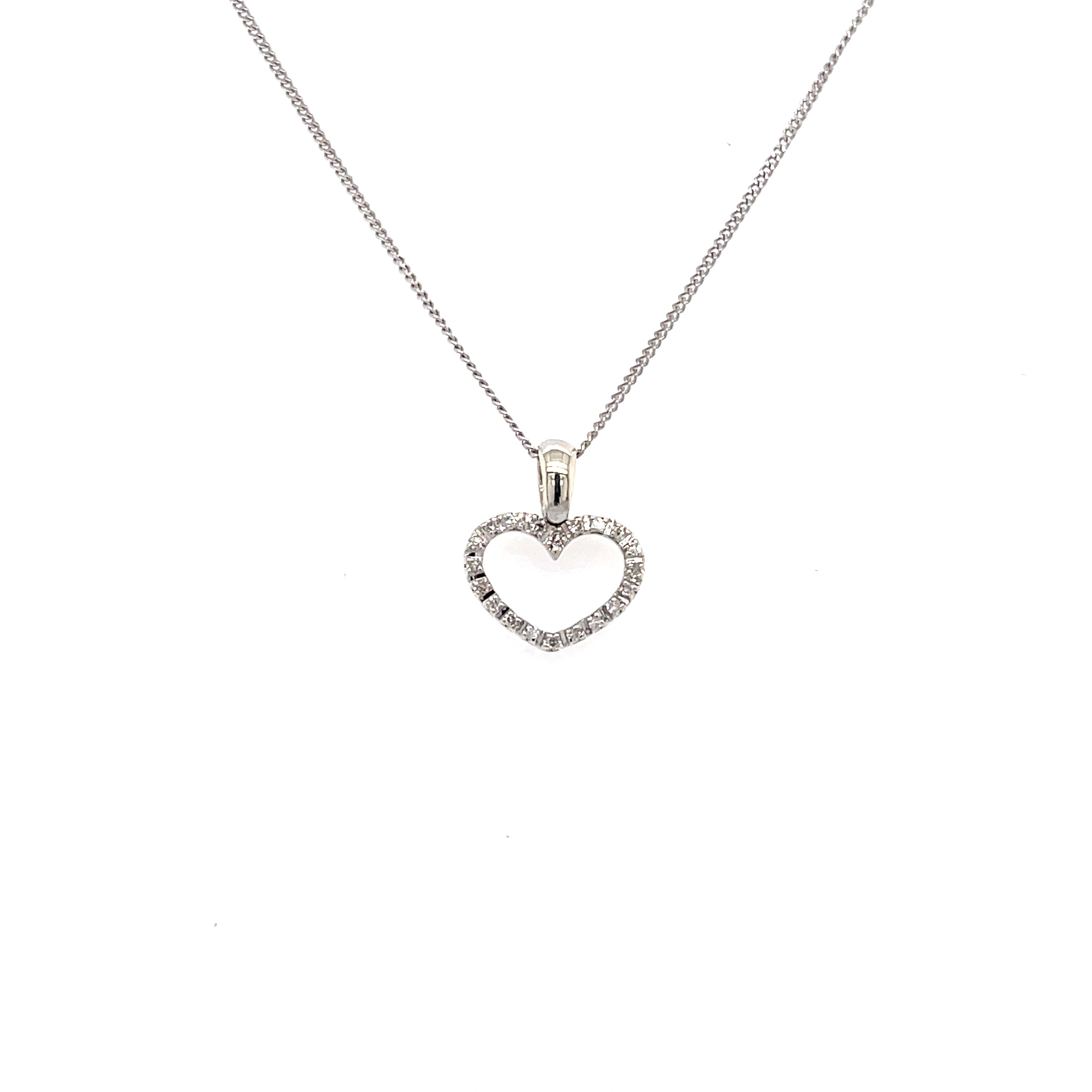 9ct White Gold 0.20ct Diamond Heart Pendant & 18" Chain SOLD