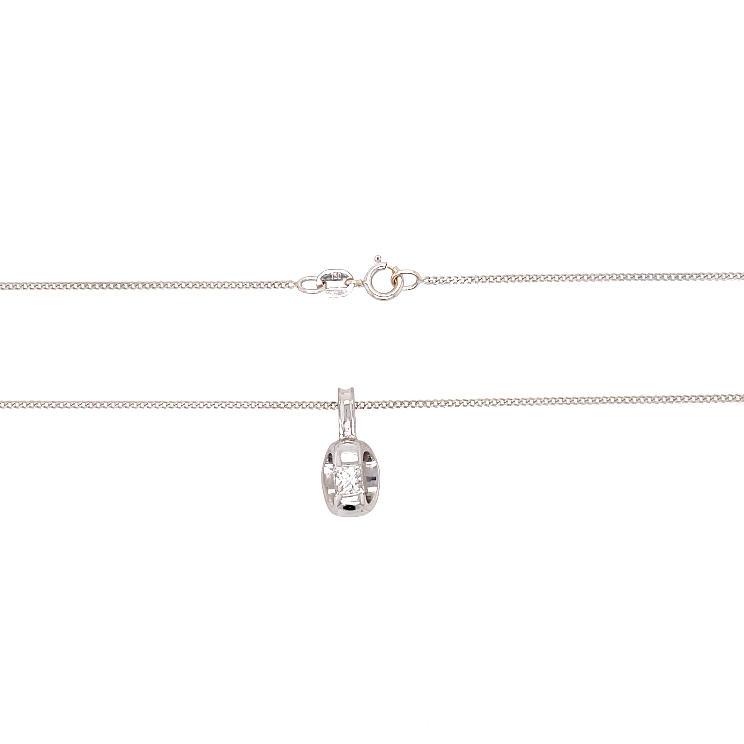 18ct White Gold 0.20ct Princess Cut Diamond Pendant & 19" Chain