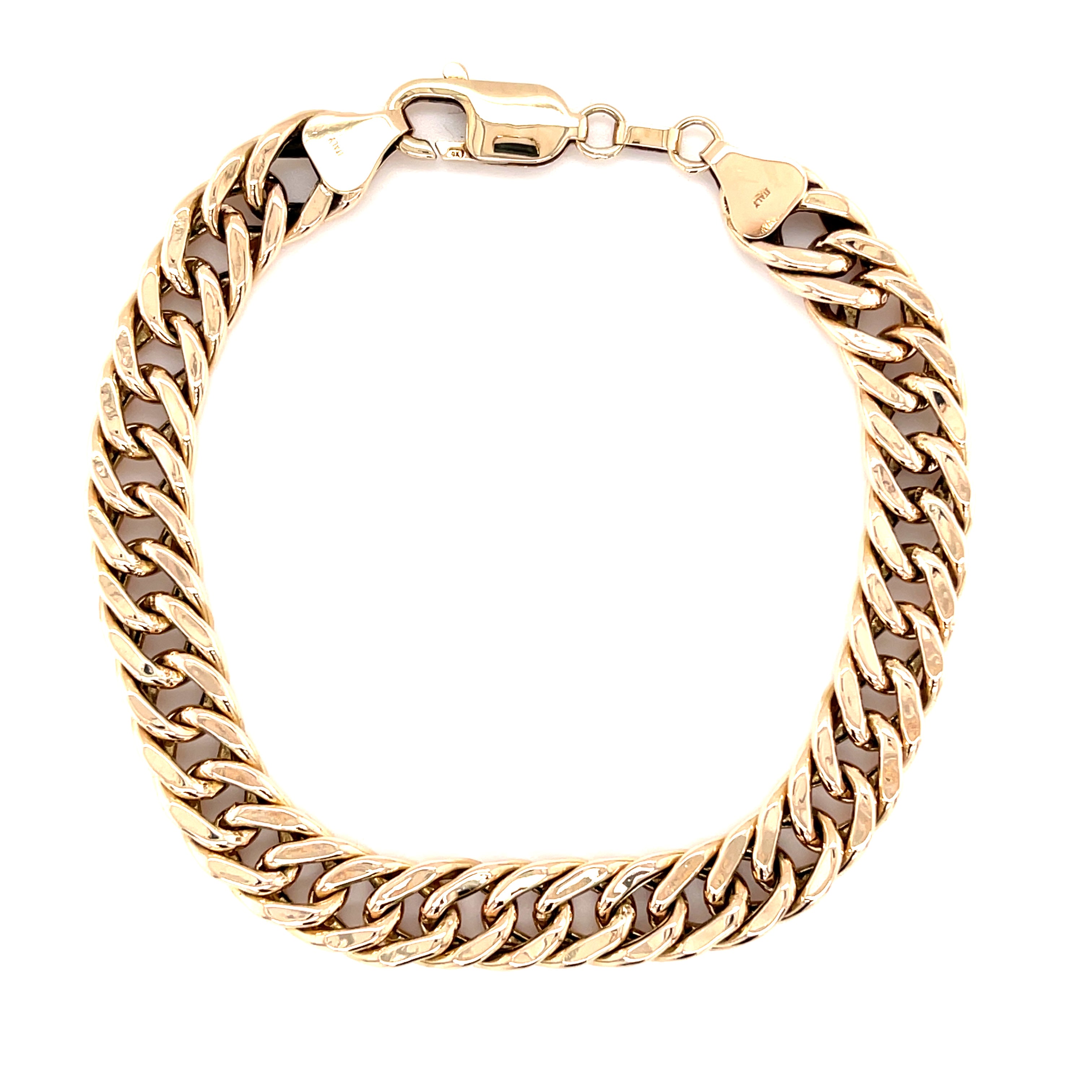 9ct Yellow Gold 8" Hollow Double Curb Link Bracelet - 11.27g SOLD