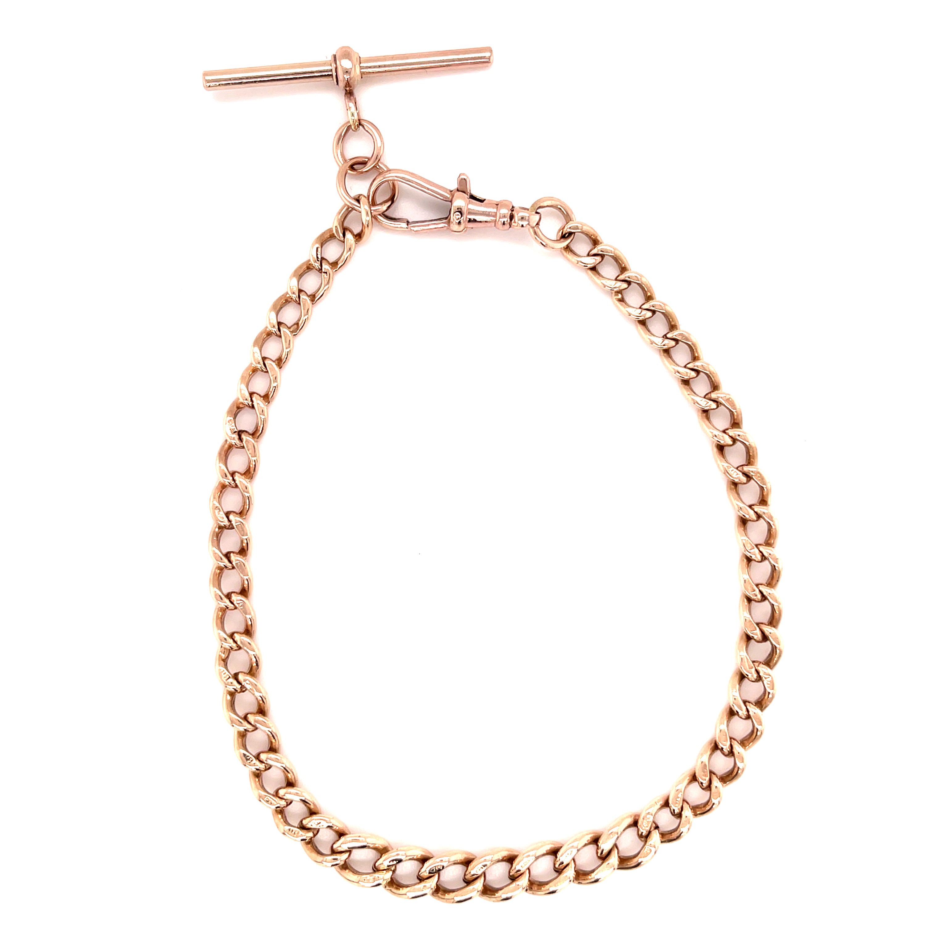 9ct Rose Gold Vintage Single Albert Watch Chain & T Bar - 19.10g SOLD