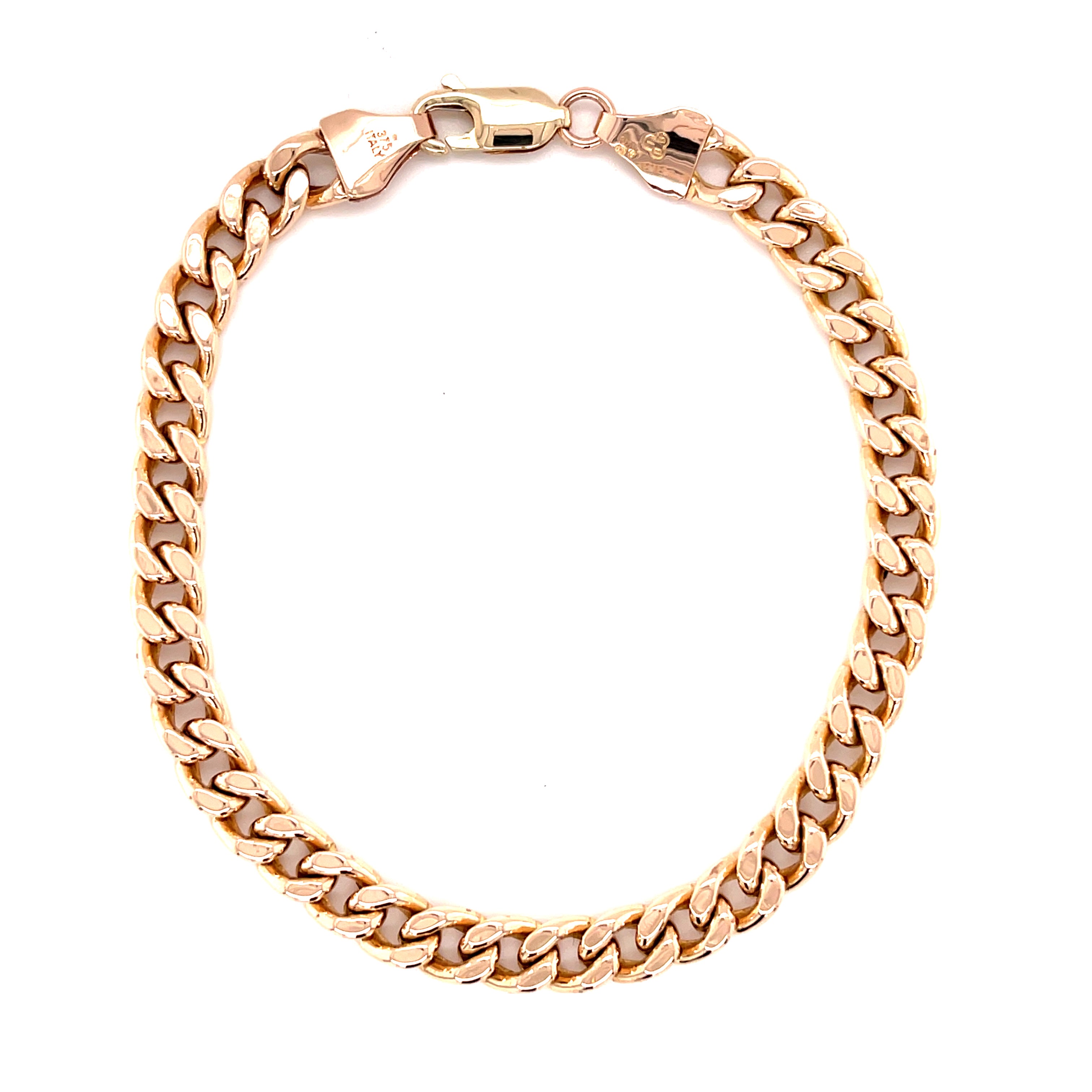 9ct Yellow Gold 8 Inch Hollow Vintage Curb Link Bracelet - 10.05g