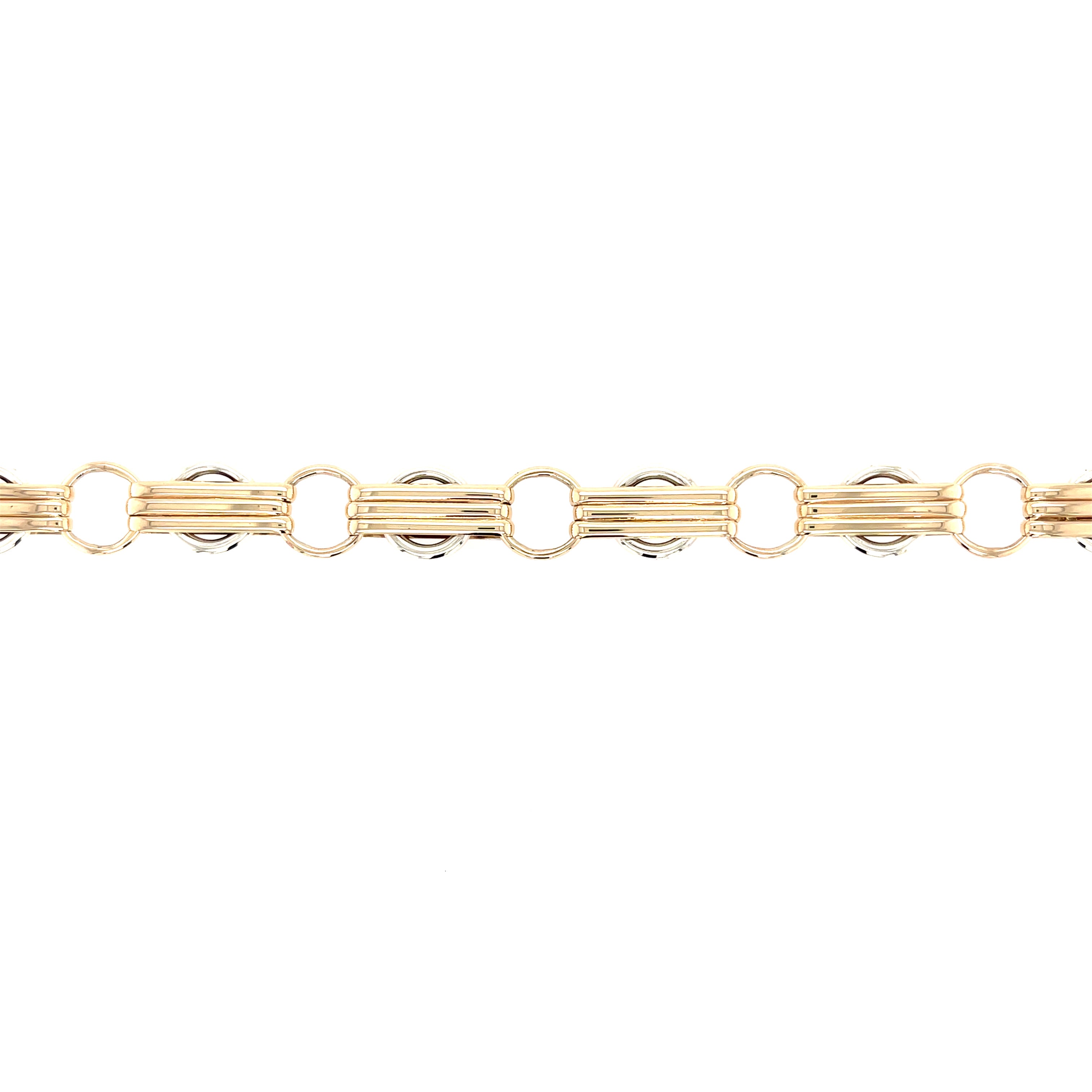 9ct Yellow & White Gold 7.5" Fancy Link Circle Bracelet - 20.10g