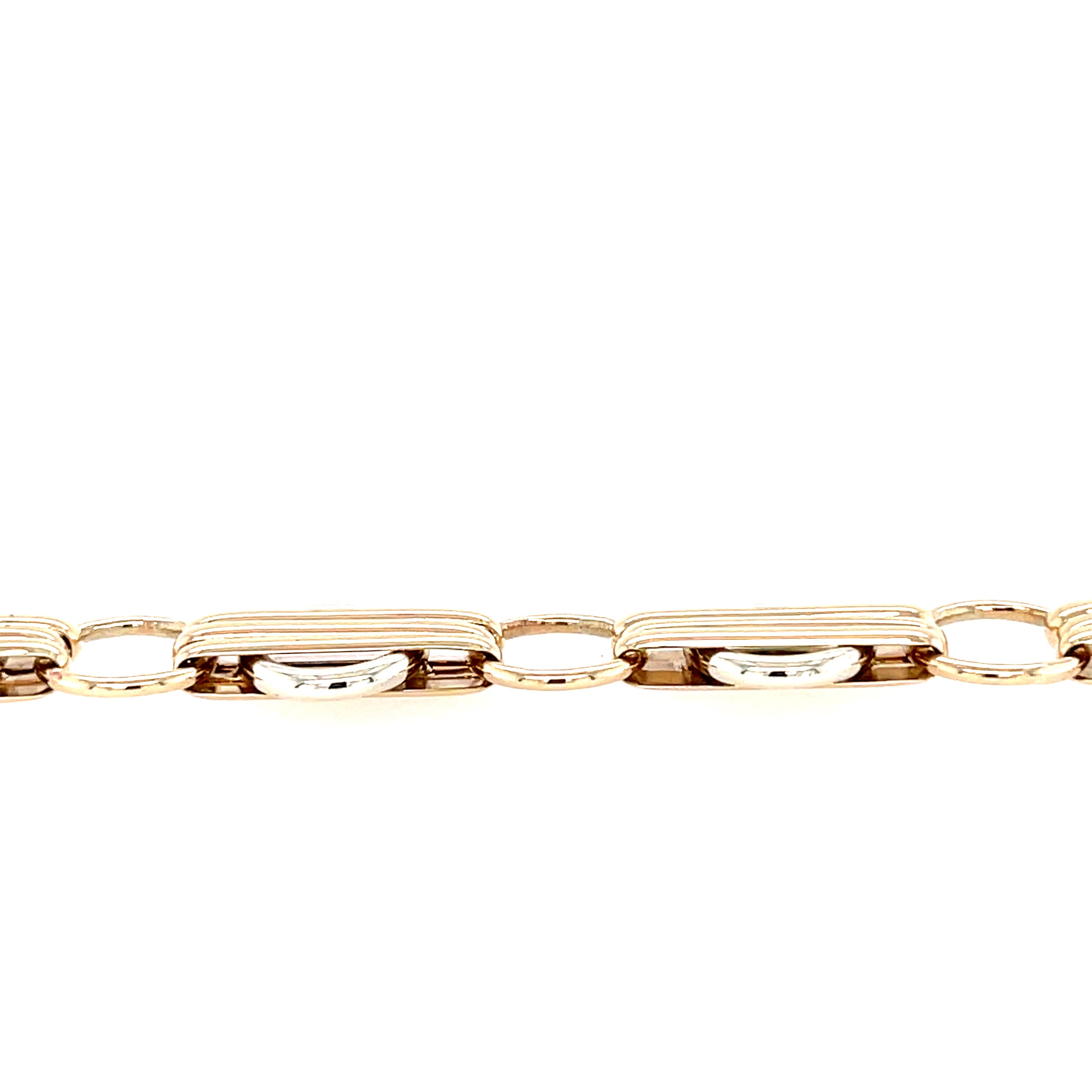 9ct Yellow & White Gold 7.5" Fancy Link Circle Bracelet - 20.10g