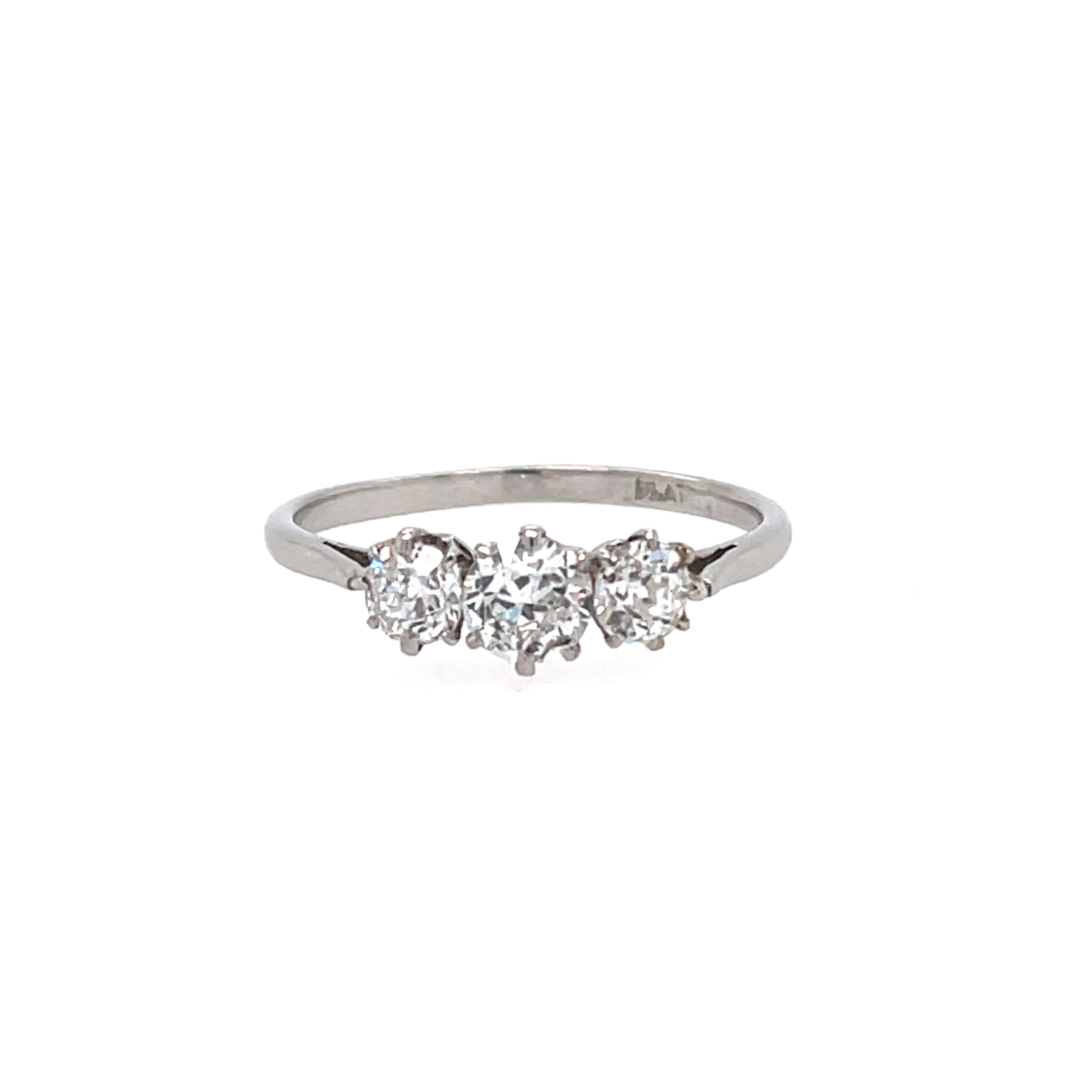 Antique platinum 1.00ct Old European Cut Diamond Three Stone Engagement Ring Certified