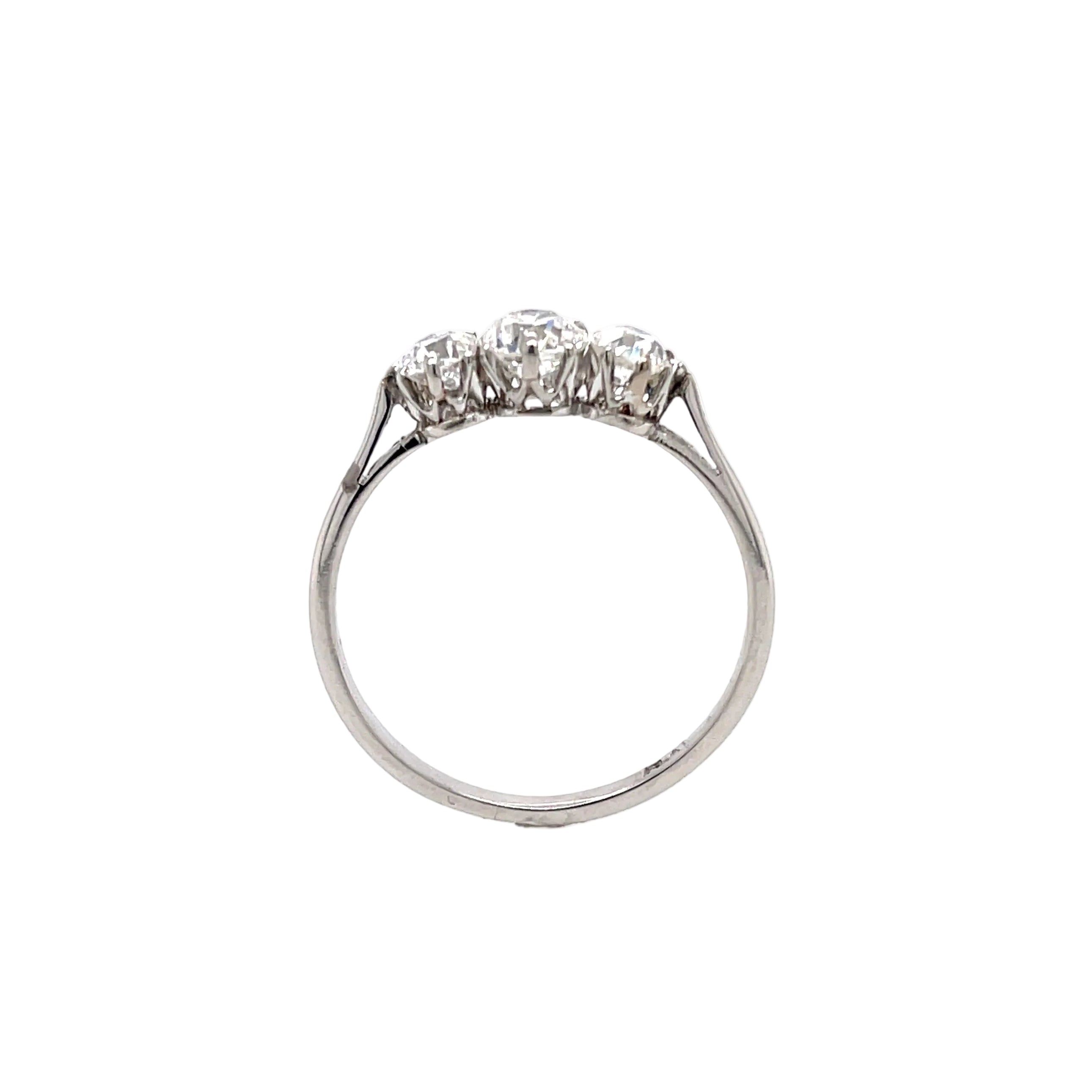 Antique Platinum 1.00ct Old European Cut Diamond Three Stone Ring Certified