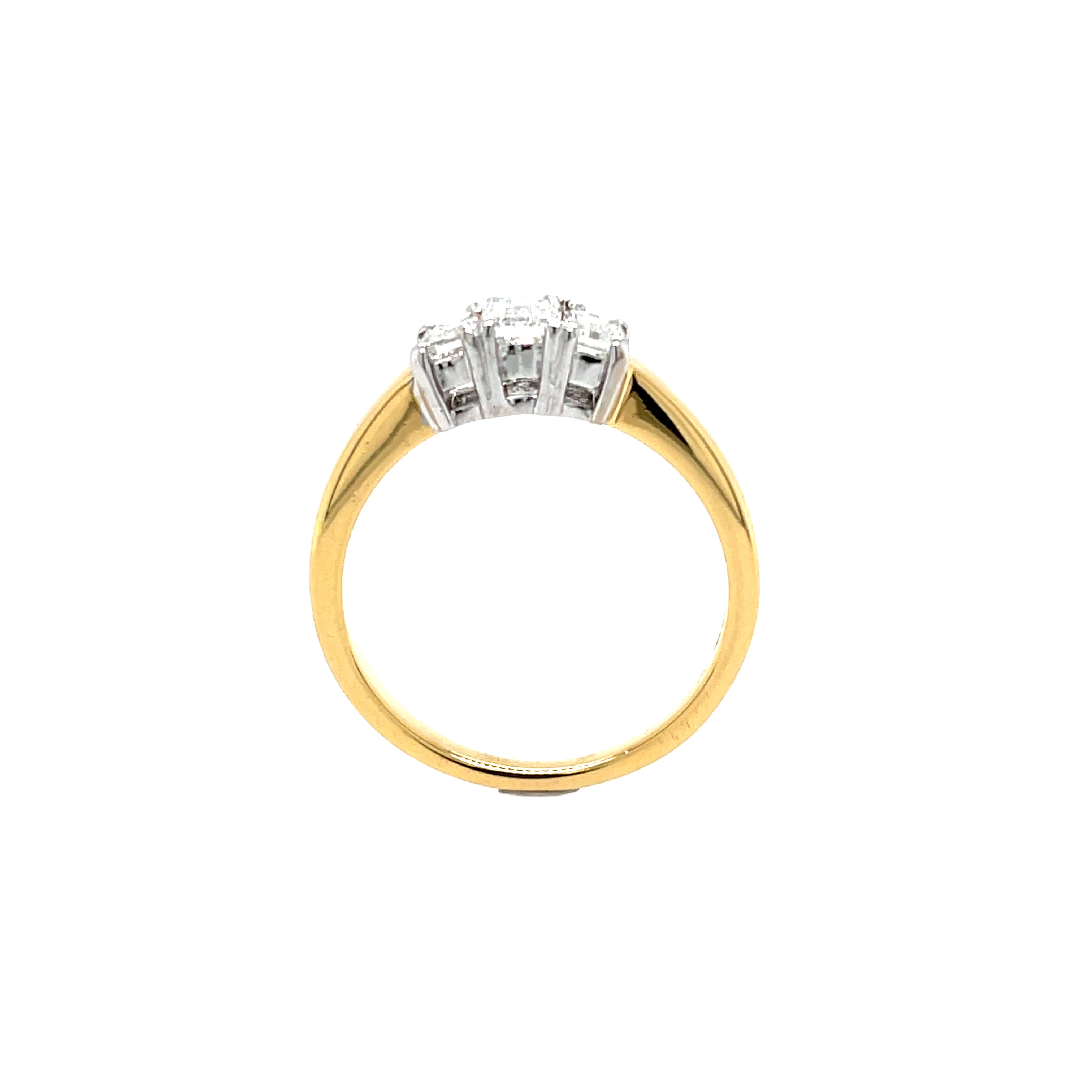 18ct Yellow Gold 0.78ct Emerald Cut Diamond Three Stone Engagement Ring Certified SOLD