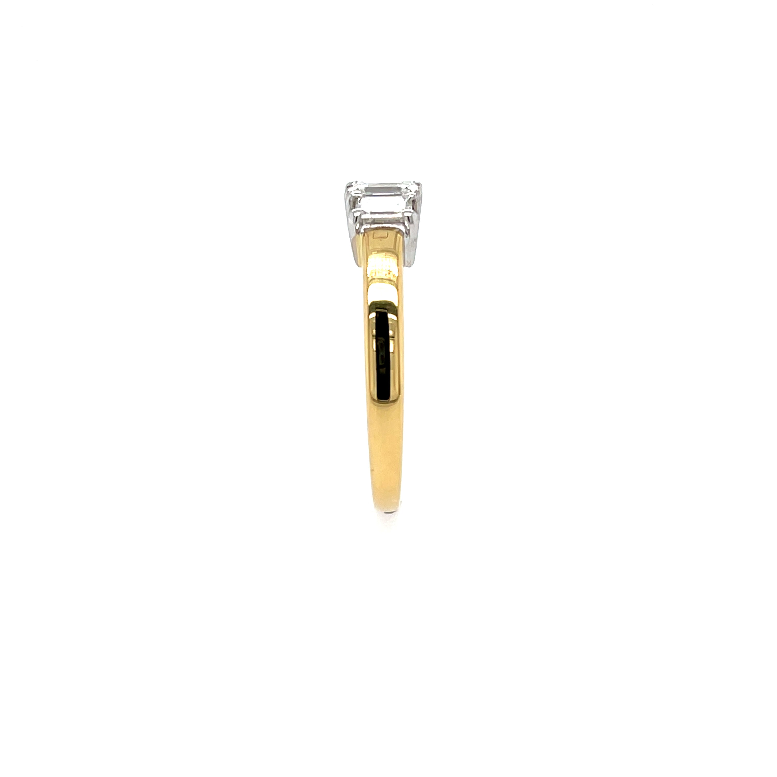 18ct Yellow Gold 0.78ct Emerald Cut Diamond Three Stone Engagement Ring Certified SOLD