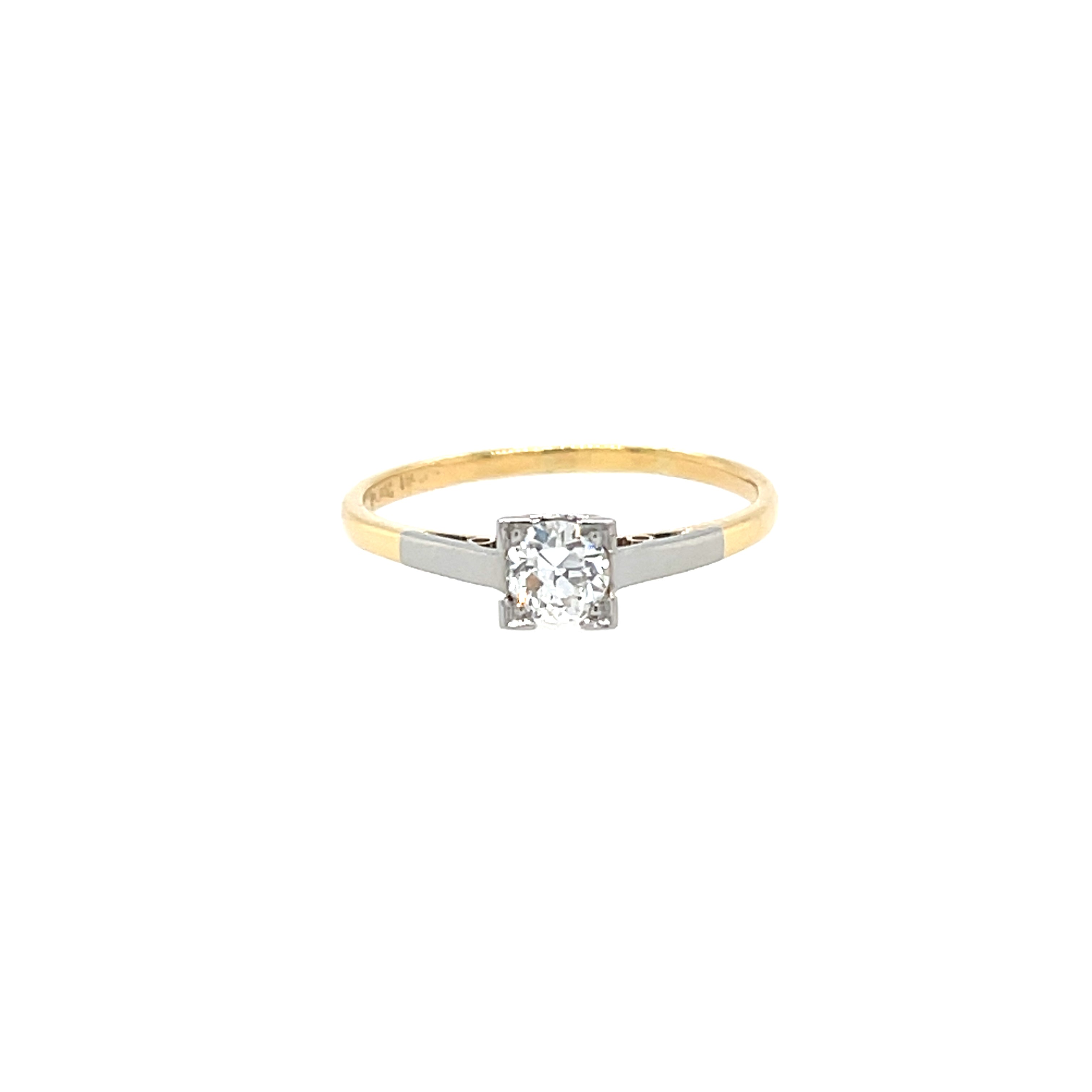 Antique 18ct Yellow Gold & Platinum 0.30ct Old Brilliant Cut Diamond Solitaire Engagement Ring Certified H VS
