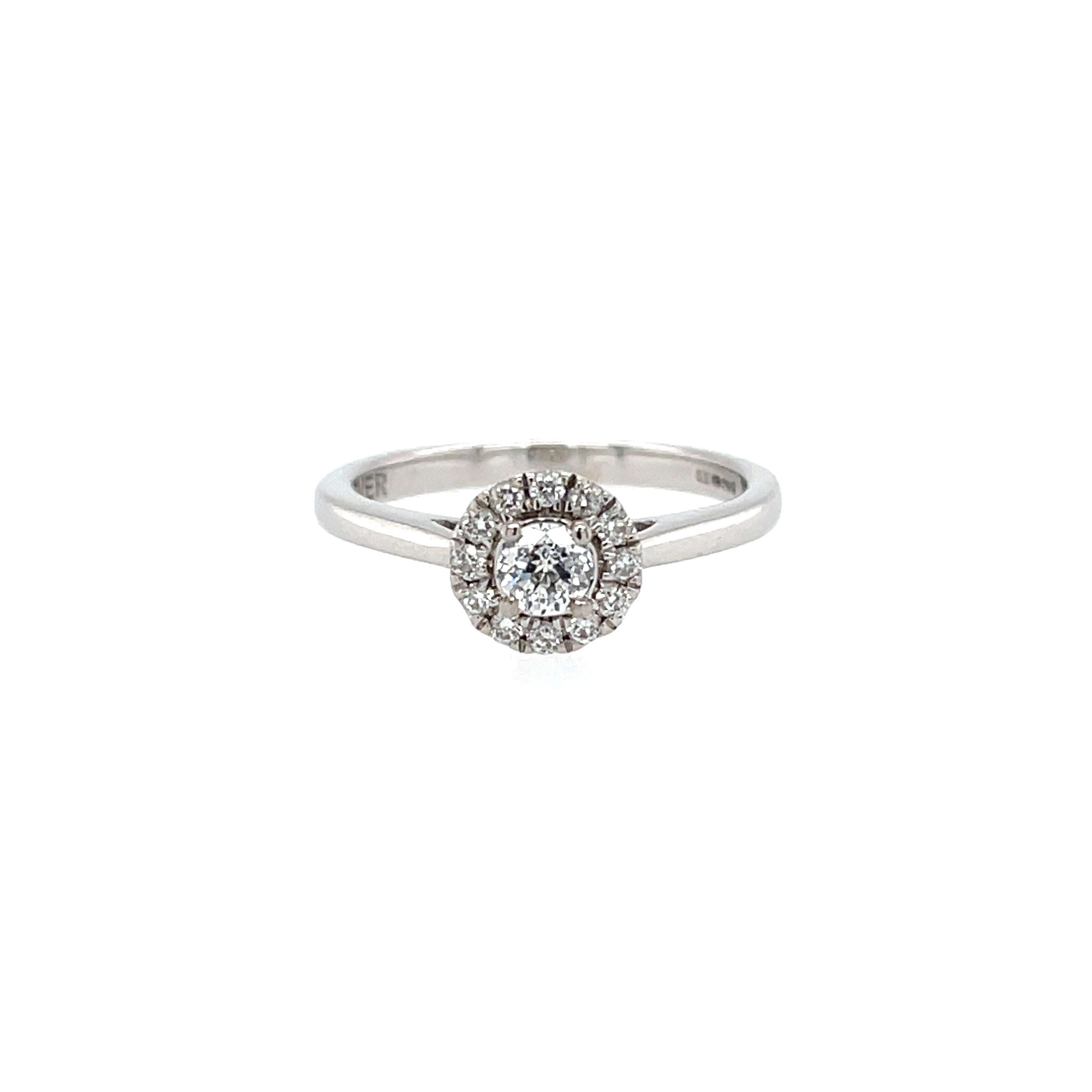 18ct White Gold 0.25ct Diamond Halo Engagement Ring Certified E SI2