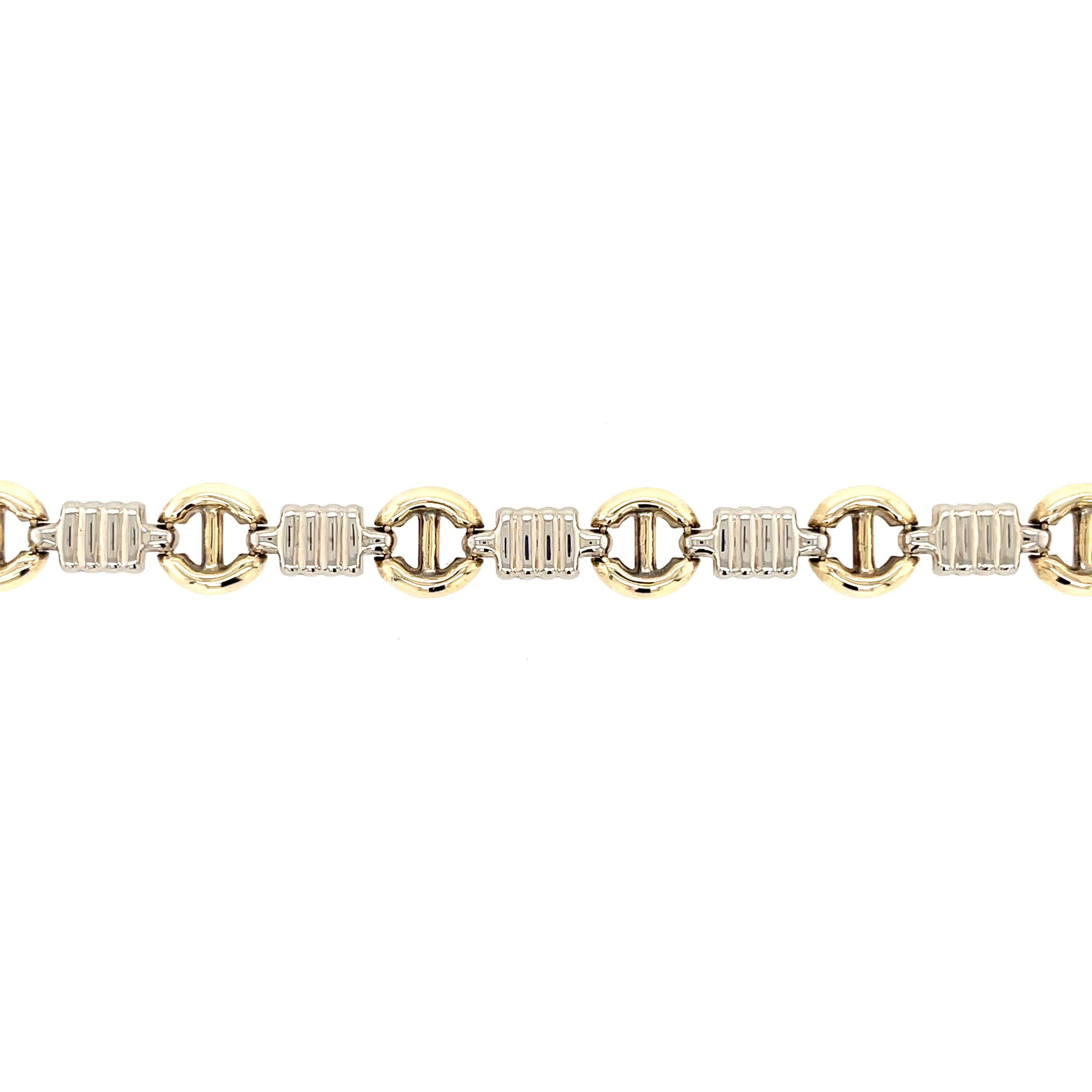 9ct Yellow & White Gold 7.5 Inch Fancy Link Circle Bracelet - 9.20g