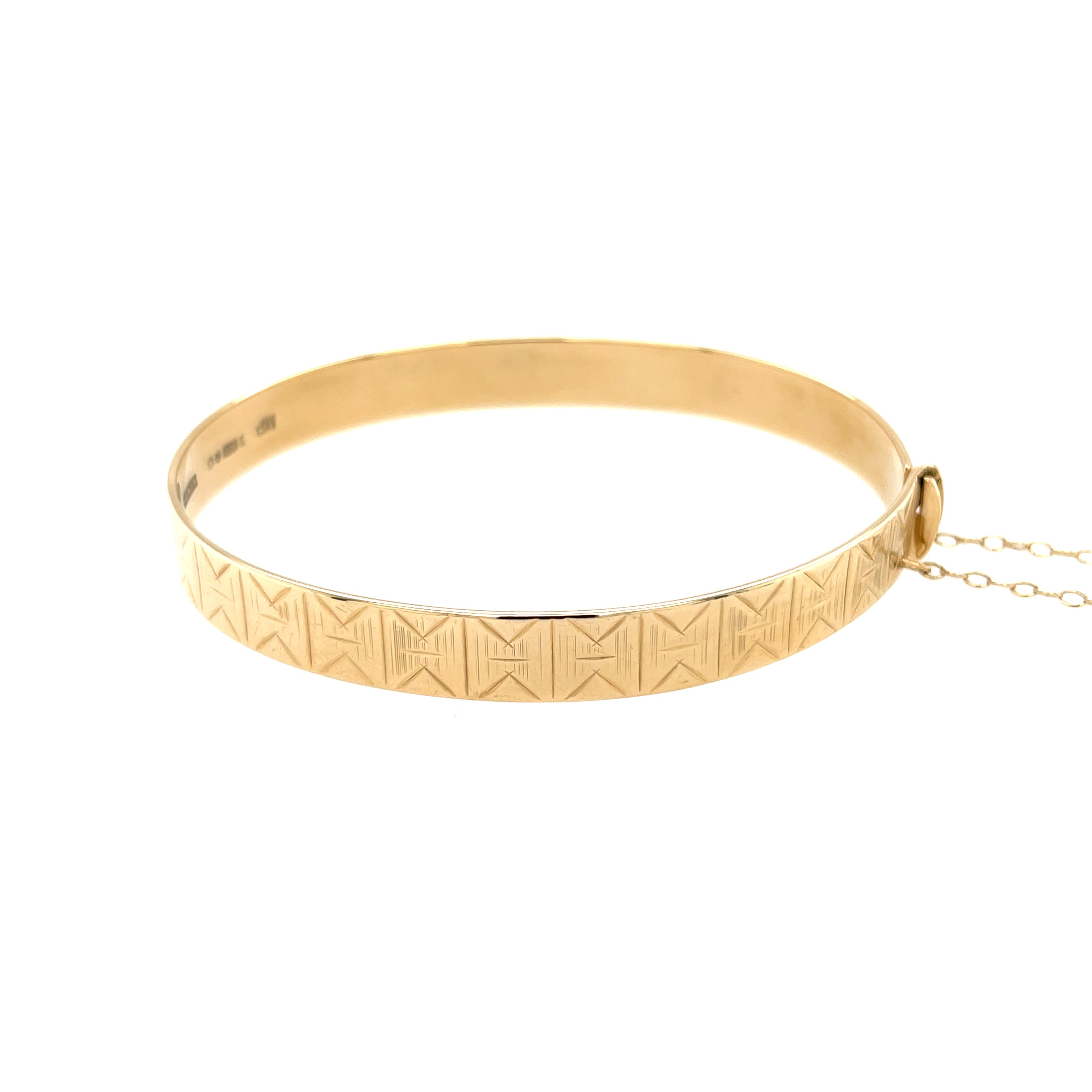 9ct Yellow Gold Patterned Ladies Vintage Bangle - 13.20g