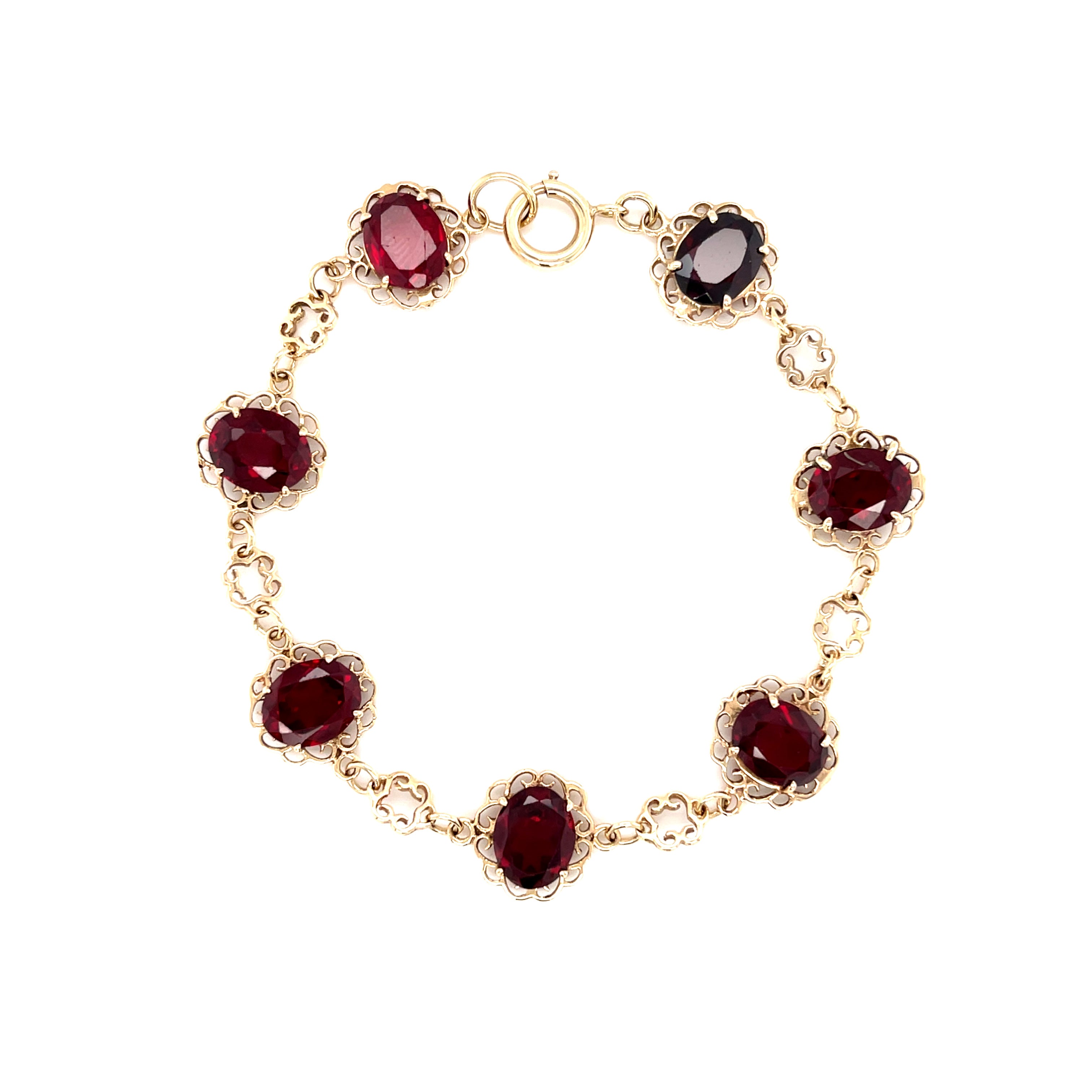 9ct Yellow Gold Ornate Red Topaz 8" Bracelet SOLD