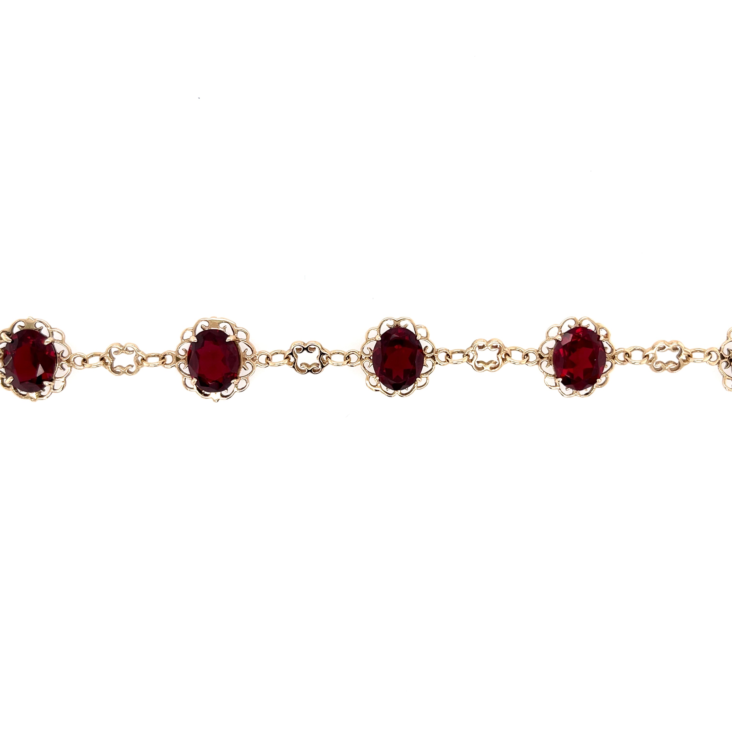 9ct Yellow Gold Ornate Red Topaz 8" Bracelet SOLD