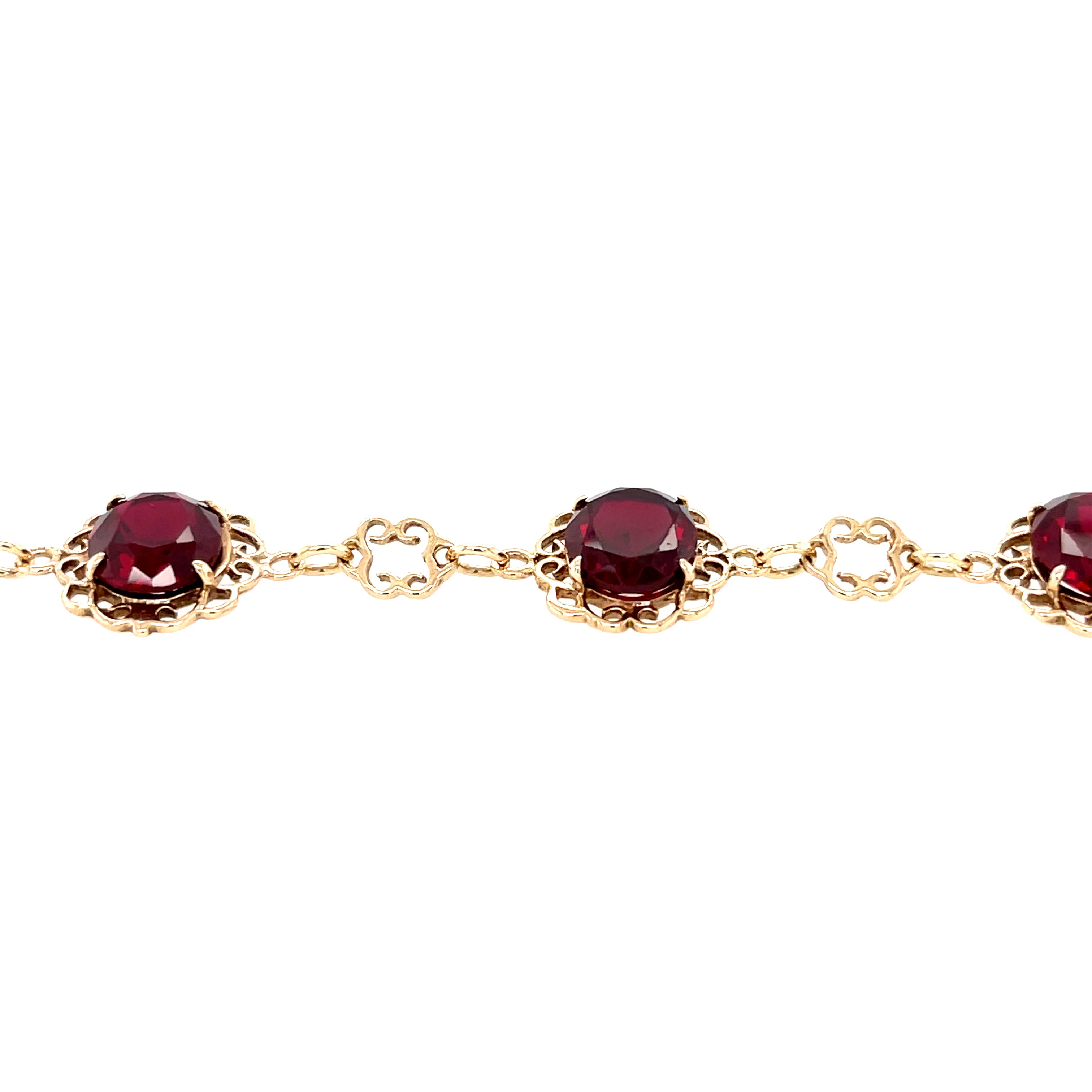 9ct Yellow Gold Ornate Red Topaz 8" Bracelet SOLD