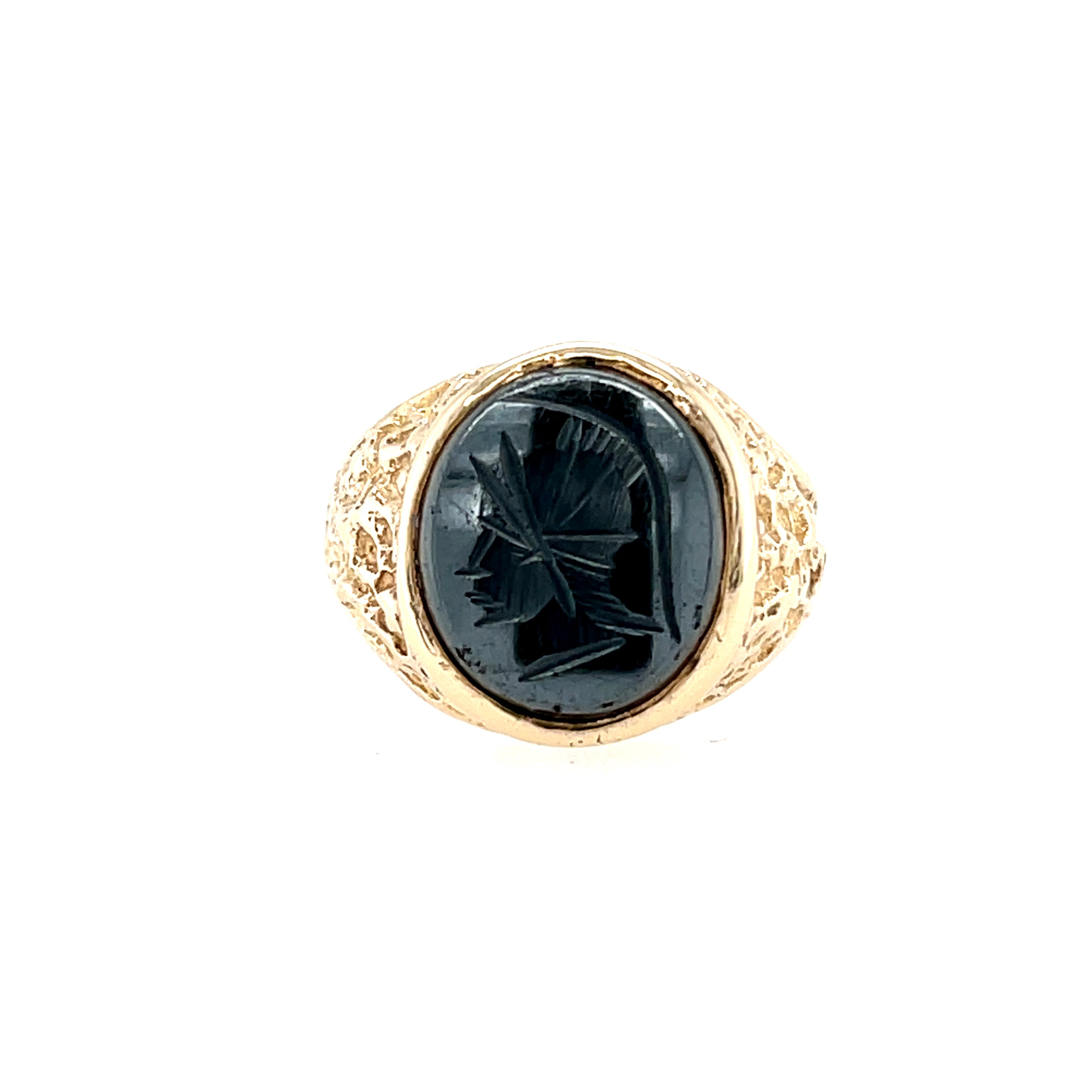 9ct Yellow Gold Oval Hematite Signet Ring - Size R