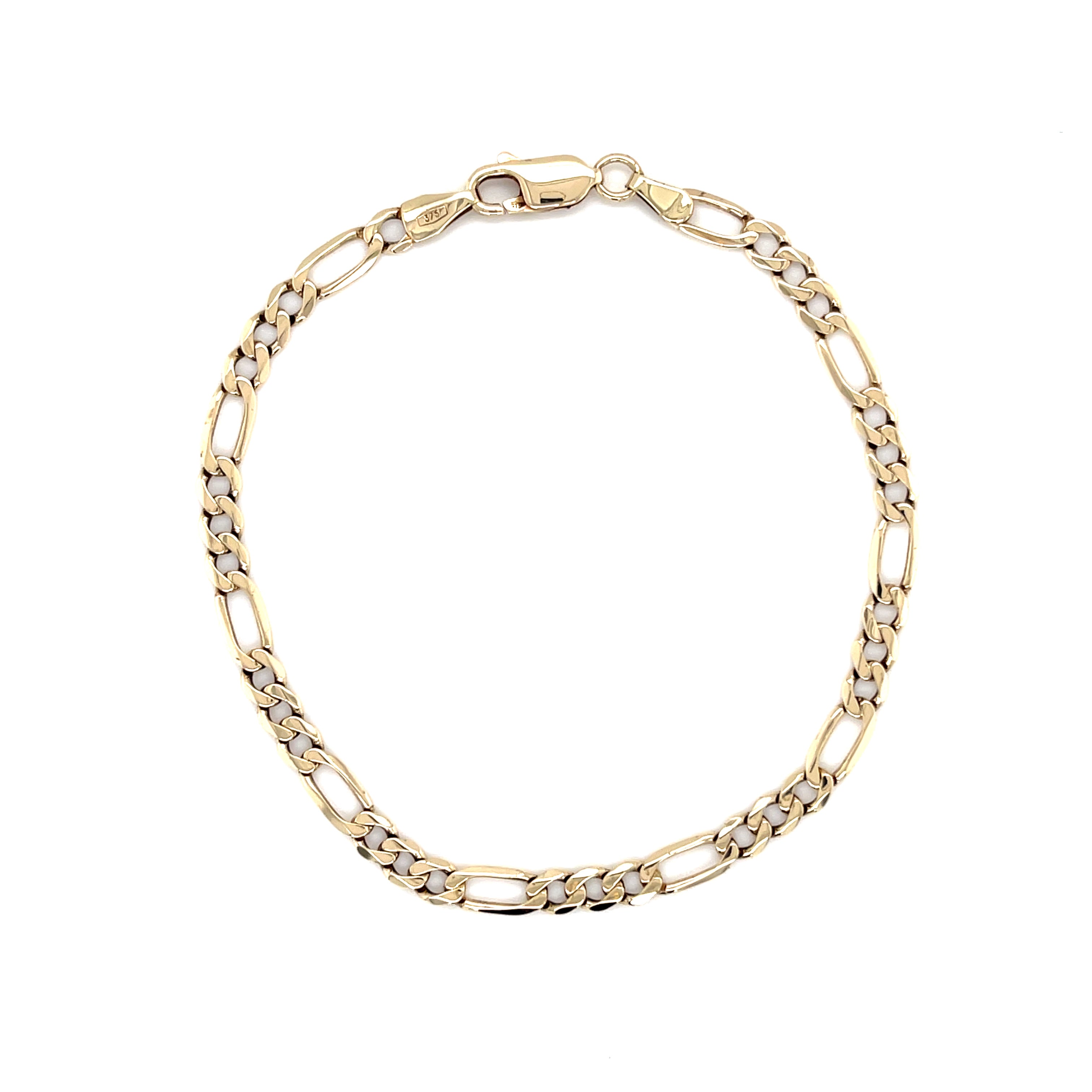 9ct Yellow Gold 7.5" Figaro Link Bracelet - 3.60g SOLD