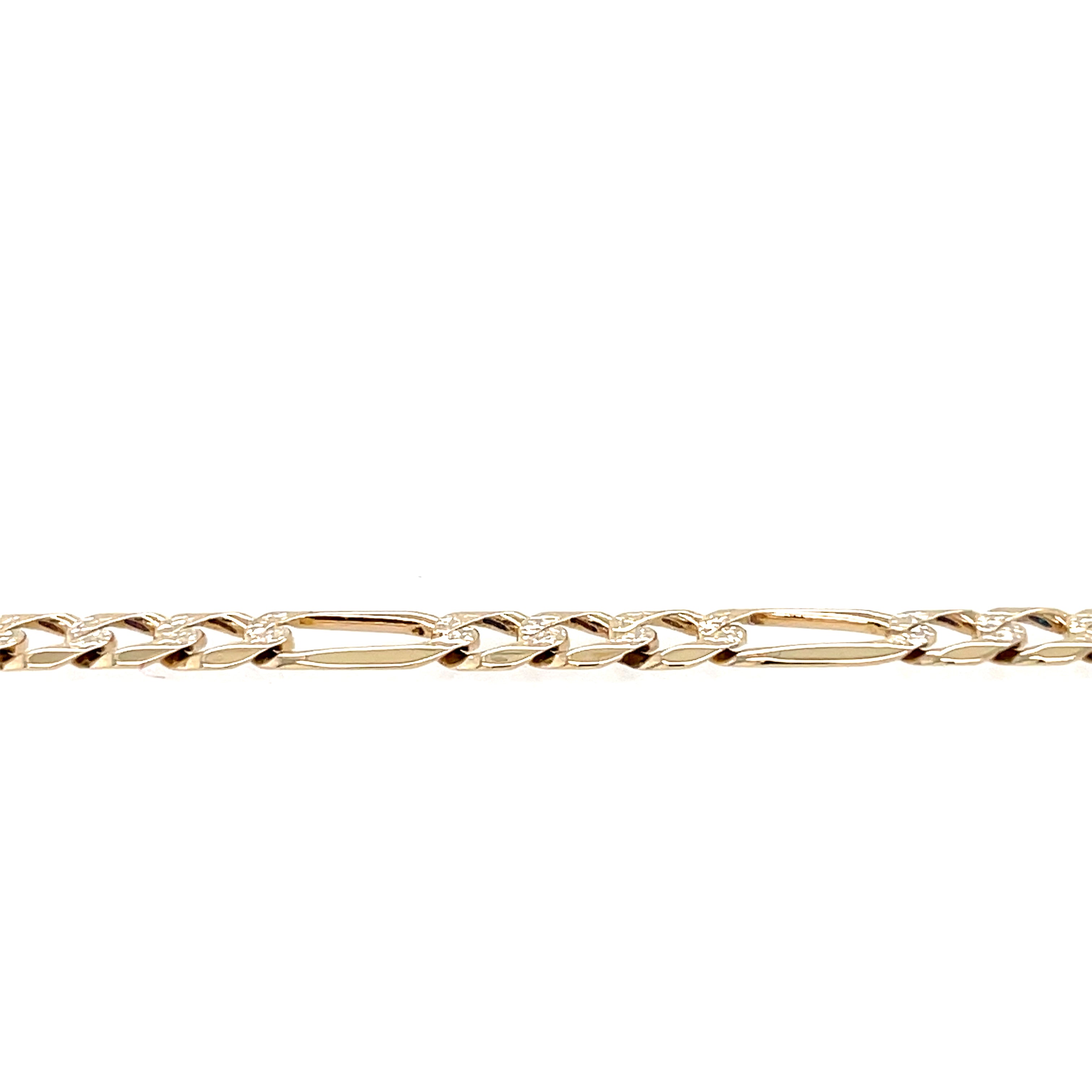 9ct Yellow Gold 7.5" Frosted Link Figaro Bracelet - 4.50g SOLD