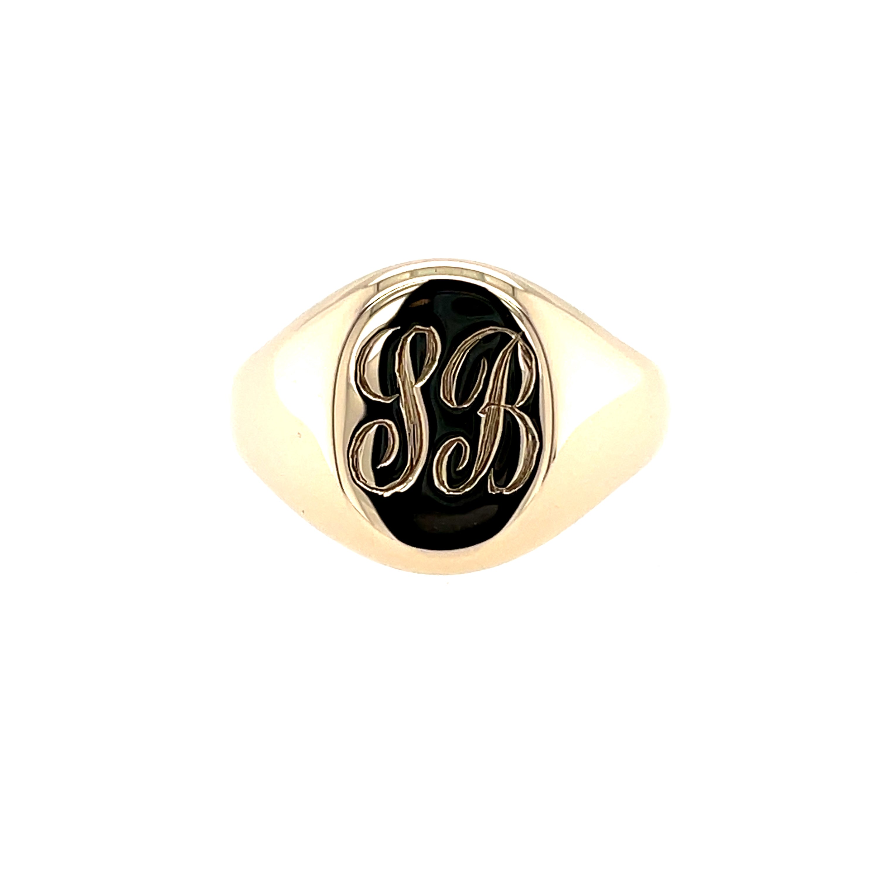 9ct Yellow Gold Oval Heavyweight Engraved Signet Ring 'SB Initials' London 1997 SOLD
