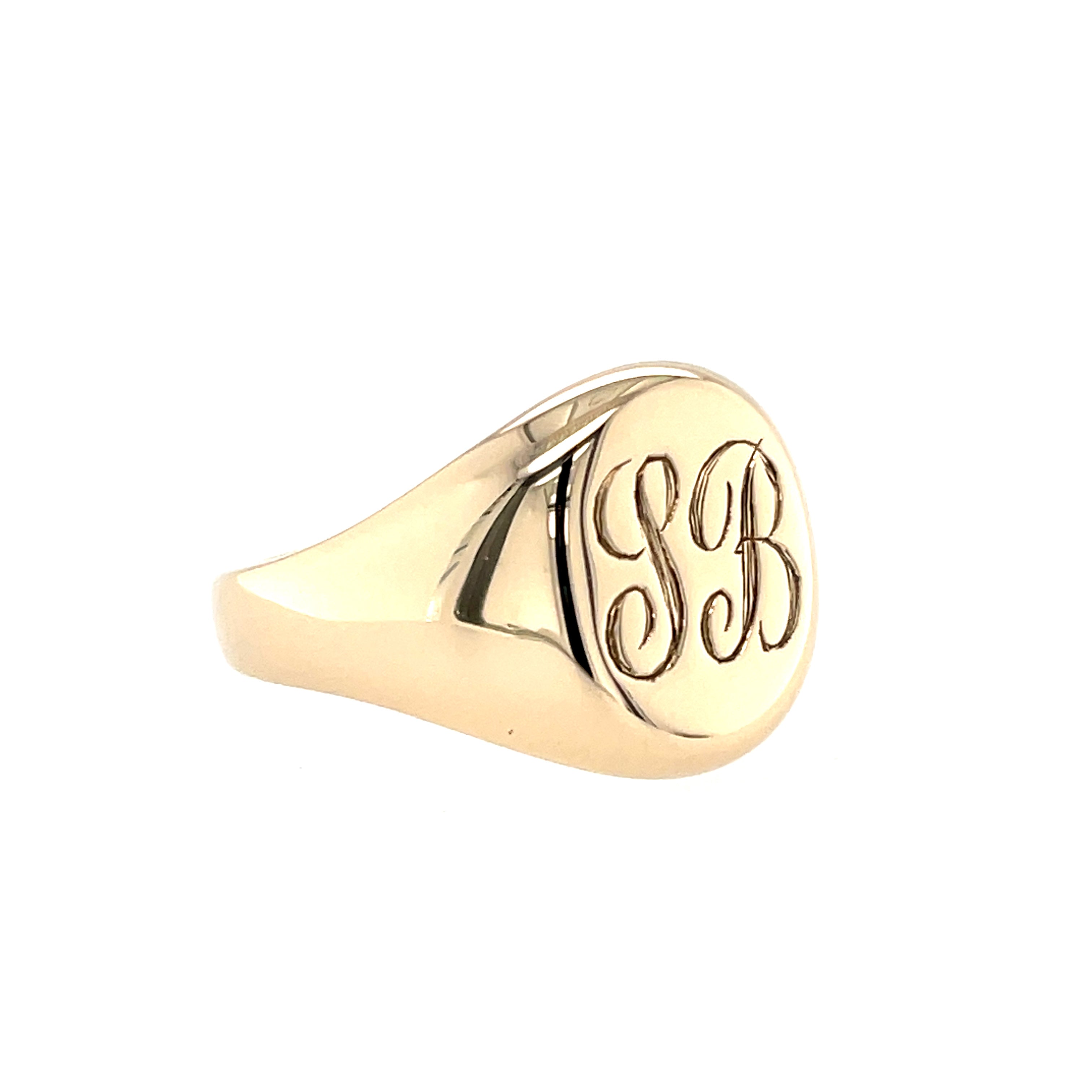 9ct Yellow Gold Oval Heavyweight Engraved Signet Ring 'SB Initials' London 1997 SOLD